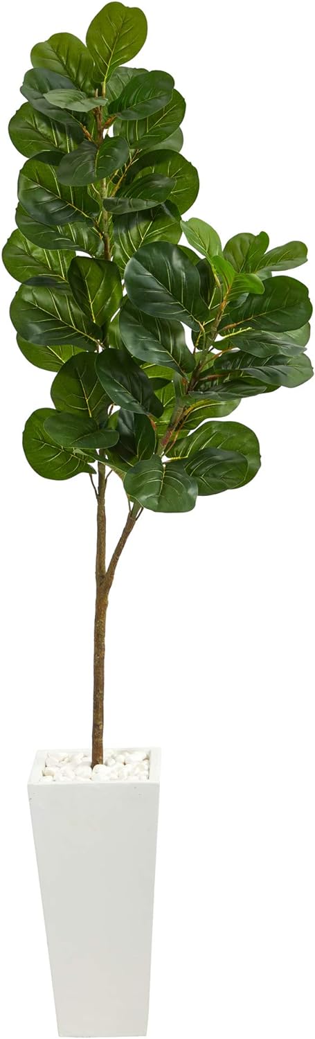 Nearly Natural 6ft. Fiddle Leaf Fig Artificial Tree in Tall White Planter