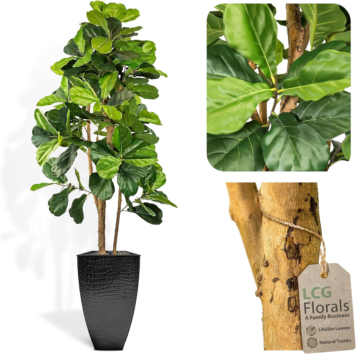 6FT Artificial Fig Tree in Black Metal Pot  Natural Wood Trunks w/Lifelike Foliage & Branches  Faux Indoor Tree or Fake House Plant for Dcor at Home, Office, Living Spaces  by LCG Florals