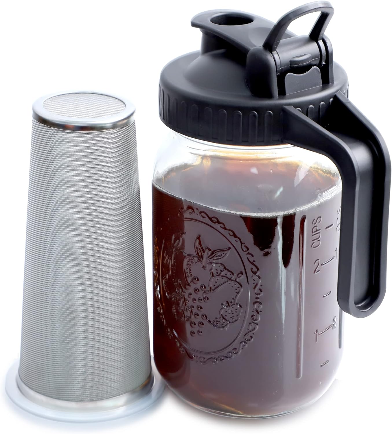 Cold Brew Mason Jar Coffee Maker 32 OZ Wide Mouth Cold Brew Pitcher With Coffee Filter For Coffee, Iced Tea, Sun Tea, Lemonade