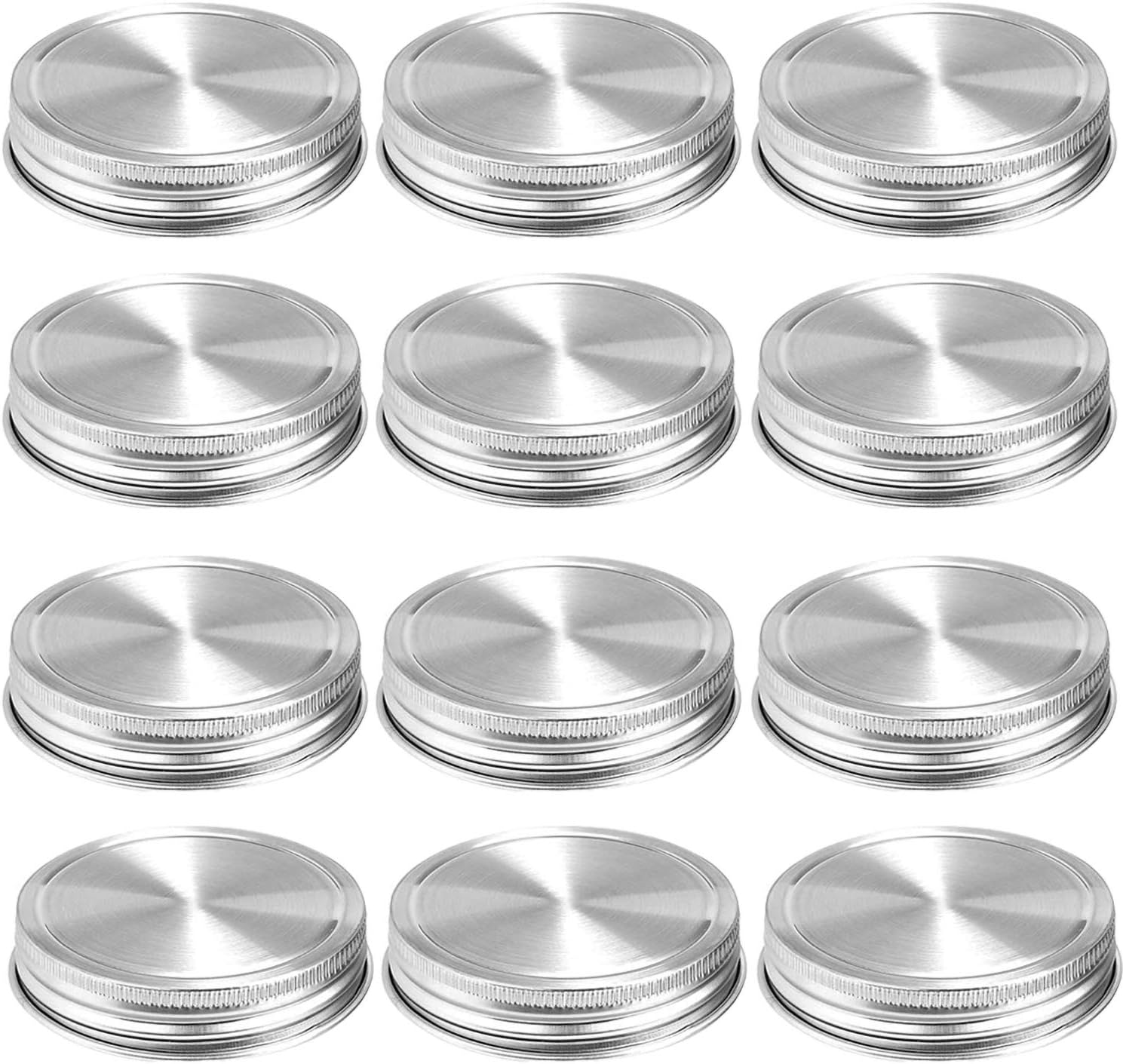 Stainless Steel Mason Jar Lids,12 Pack Polished Surface,Reusable and Leak Proof,Storage Caps with Silicone Seals for Regular Mouth Size Jars (12-Pack Stainless Steel Lids(Regular Mouth))