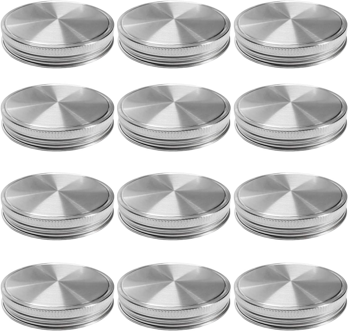 Stainless Steel Mason Jar Lids, Storage Caps with Silicone Seals for Wide Mouth Mason Canning Jars, Polished Surface, Reusable and Leak Proof, Pack of 12 (12-Pack Wide Mouth stainless steel)