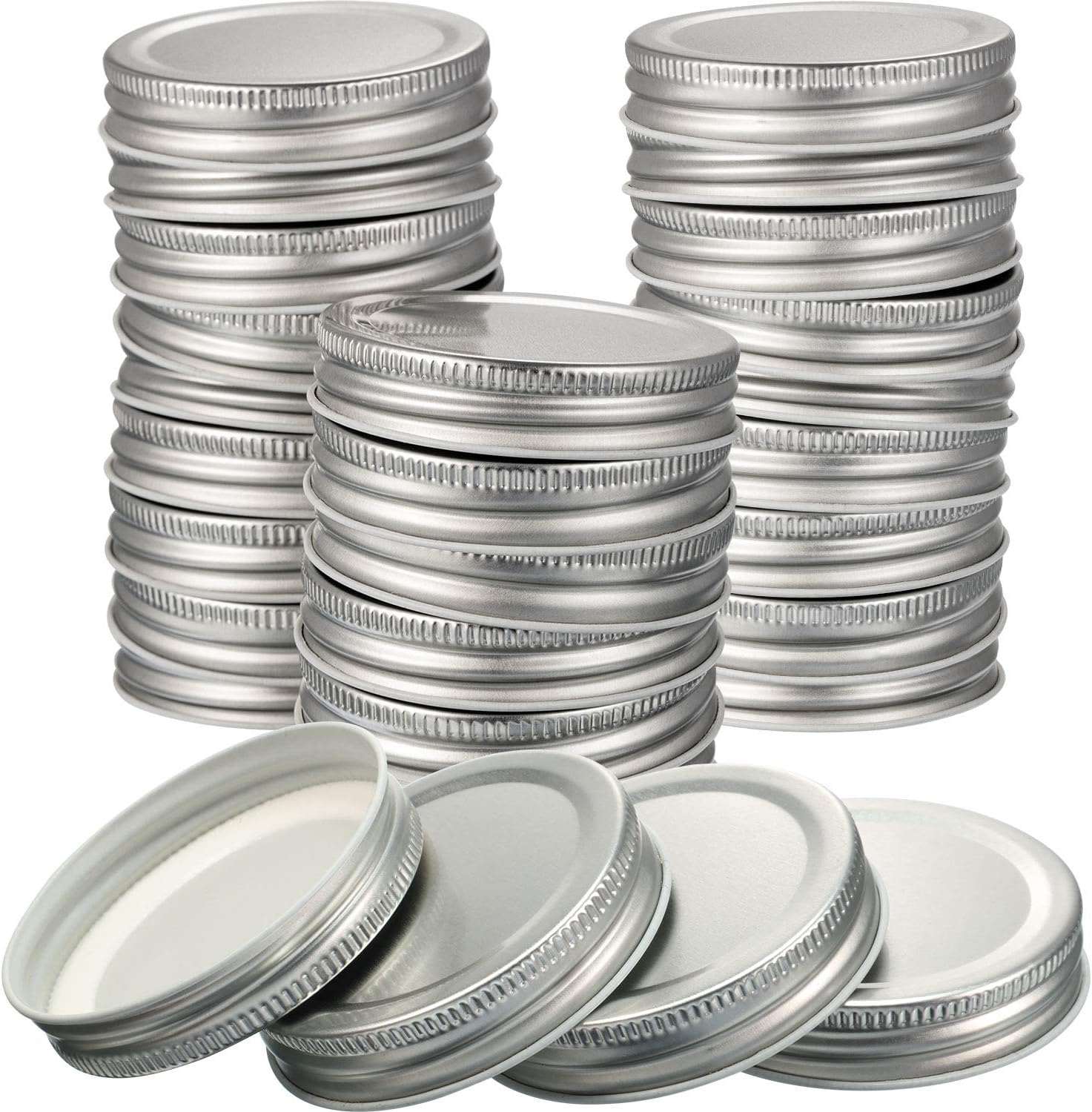 Chuangdi 30 Packs Mason Jar Lids Regular Mouth Leak Proof Secure Mason Storage Solid Caps (Silver)