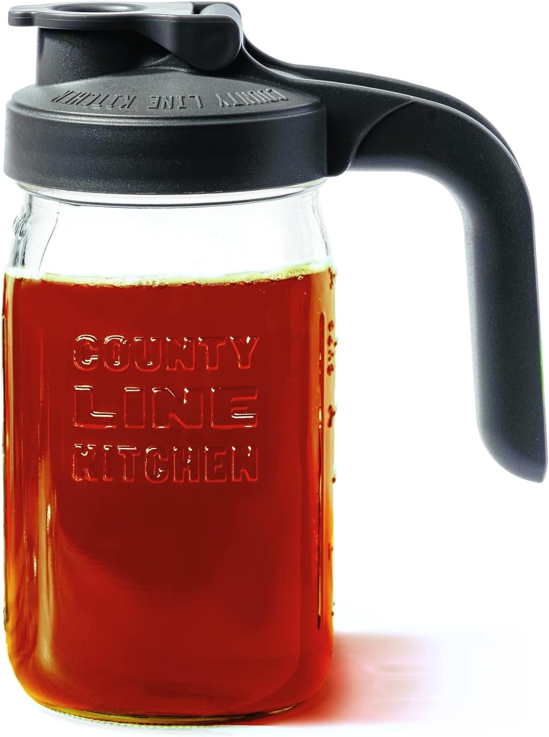 County Line Kitchen Glass Mason Jar Pitcher with Lid - Wide Mouth, 1 Quart (32 oz) - Heavy Duty, Leak Proof - Sun & Iced Tea, Cold Brew Coffee, Breast Milk Storage, Flavored Water & More