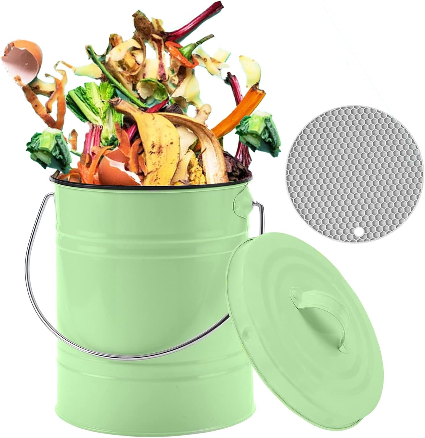 Compost Bin, LALASTAR Countertop Compost Bin with Lid, Kitchen Compost Container, Odorless Compost Bucket for Kitchen Food Waste with Carrying Handle, 1 Gallon, Green