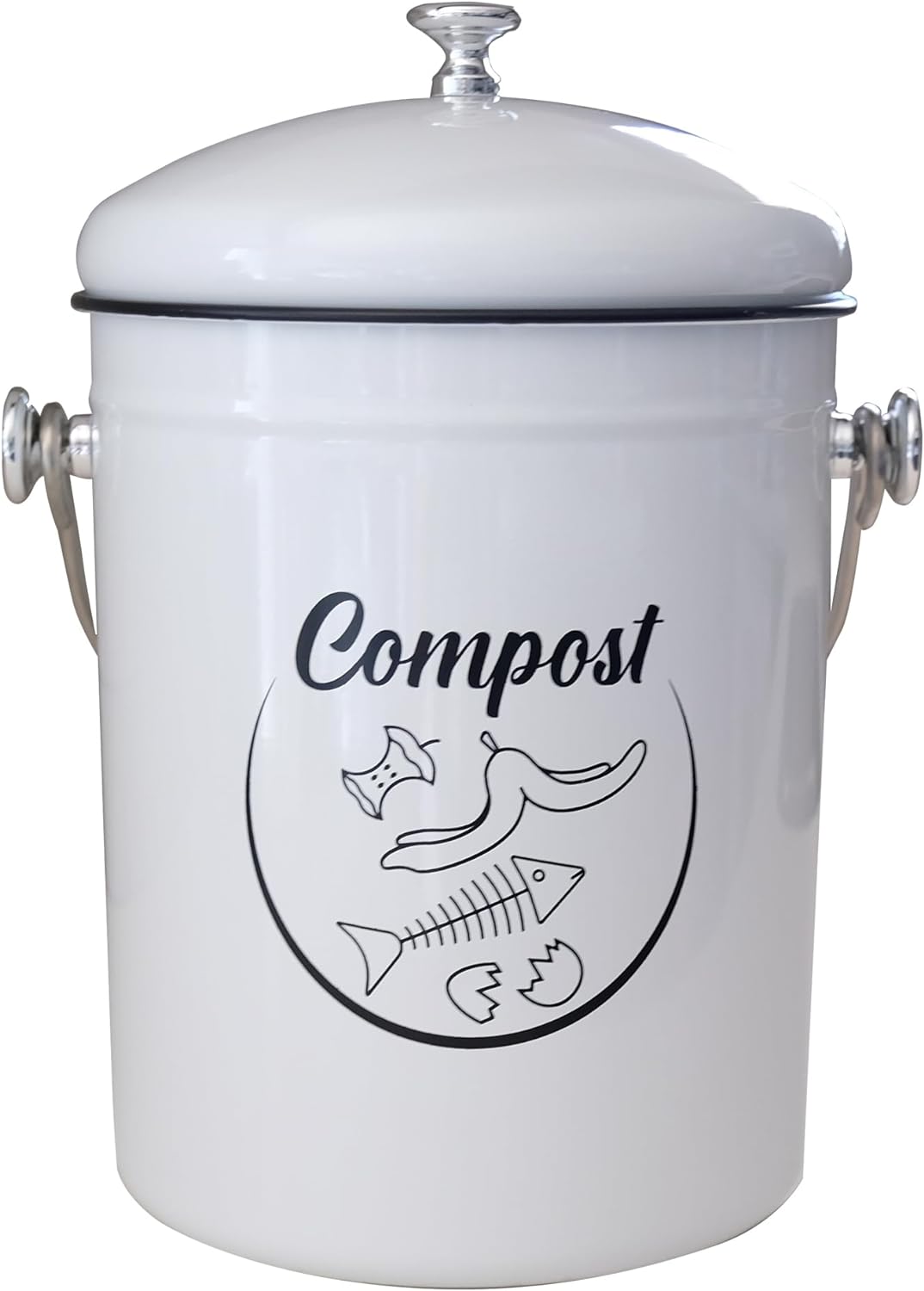 Compost Bin Kitchen Counter | Indoor Compost Bin | Kitchen Compost Bin Countertop | Odorless Compost Counter Bin with Lid | Rust Proof Compost Bucket | Non-Smell Filter | White