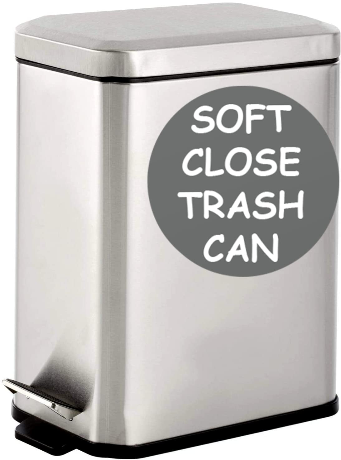 Soft Close, Slim Trash Can 3.6 Gallon with Anti - Bag Slip Liner and Lid, Use as Mini Garbage Basket, Slim Dust Bin, or Decor in Bathroom, Restroom, Kitchen, or Bedroom (Stainless Steel)