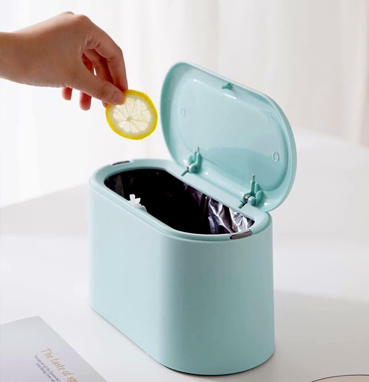 Mini Trash Can with Lid - Removable Small Garbage Can, Tiny Plastic Trash Bin, Pop Up Countertop Wastebasket, Counter Garbage Lint Bin for Bathroom,Office,Kitchen,Desk,Coffee Table(Sky Blue)