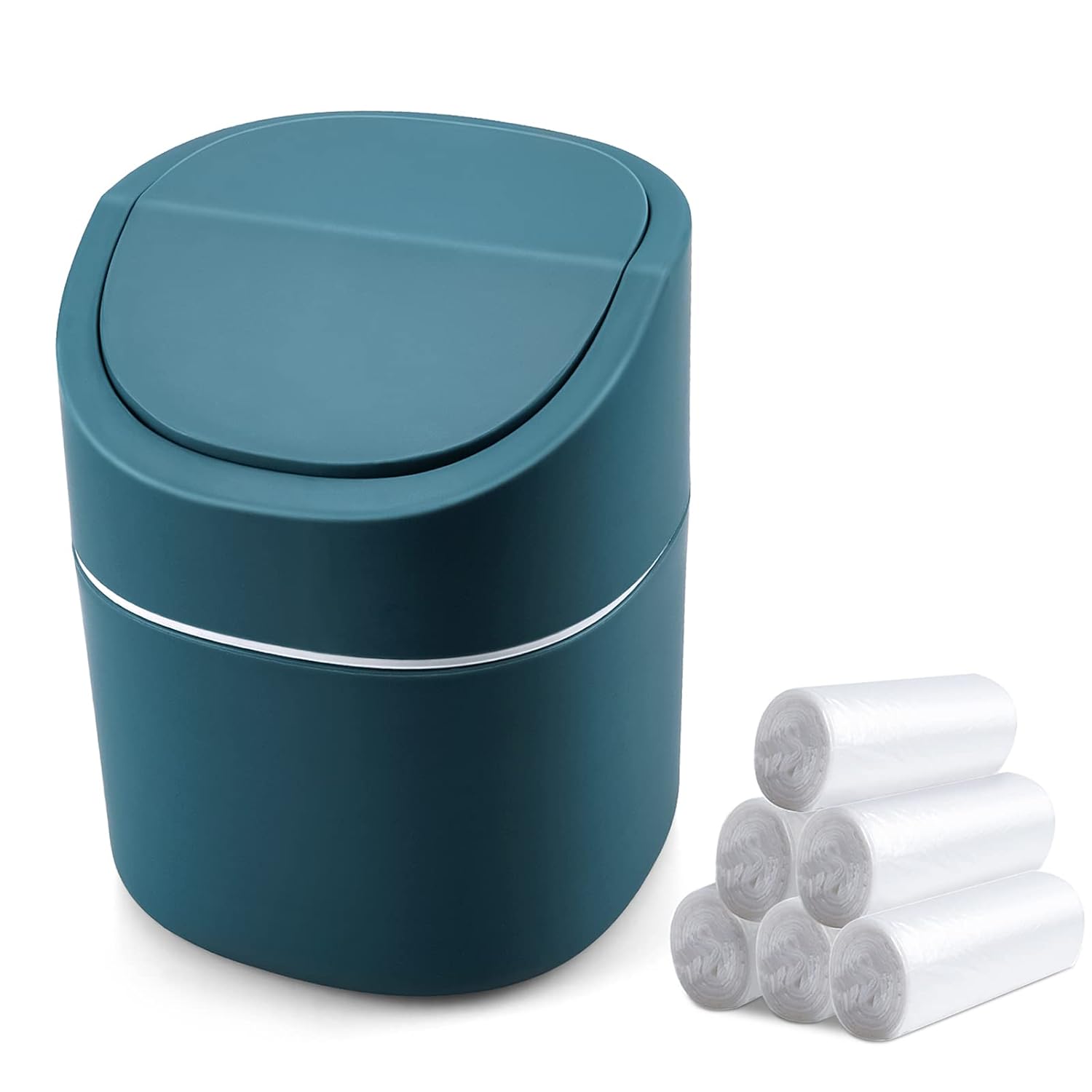 Mini Desk Trash Can with Lid with Trash Bags 180 Pcs Swing-Lid Tiny Countertop Garbage Bin Small Table Top Plastic Covered Waste Basket