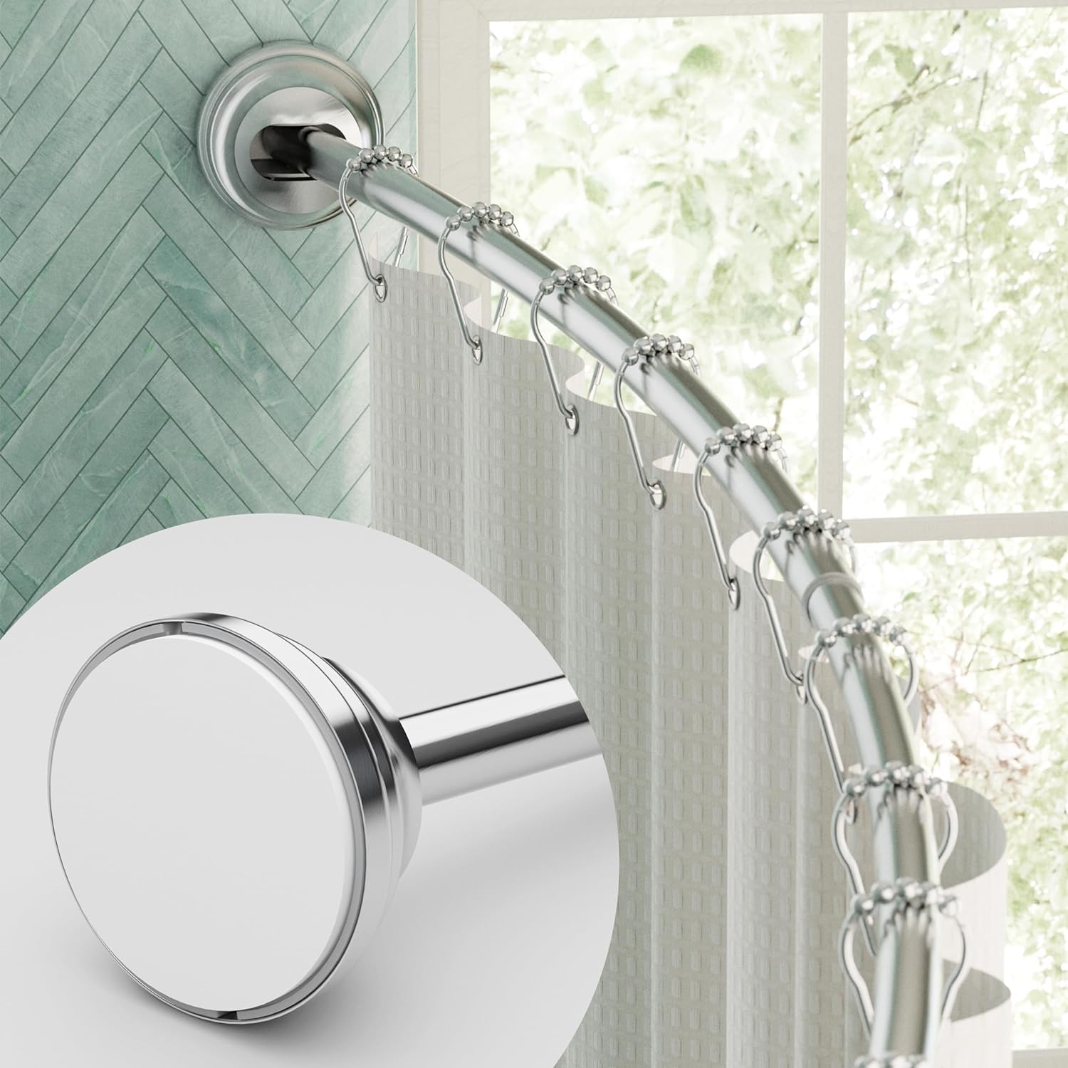 Zenna Home Rustproof Curved Shower Curtain Rod, Adjustable Tension Shower Rod, 50 to 72, Expandable, Telescoping, NeverRust, No Drilling, Chrome