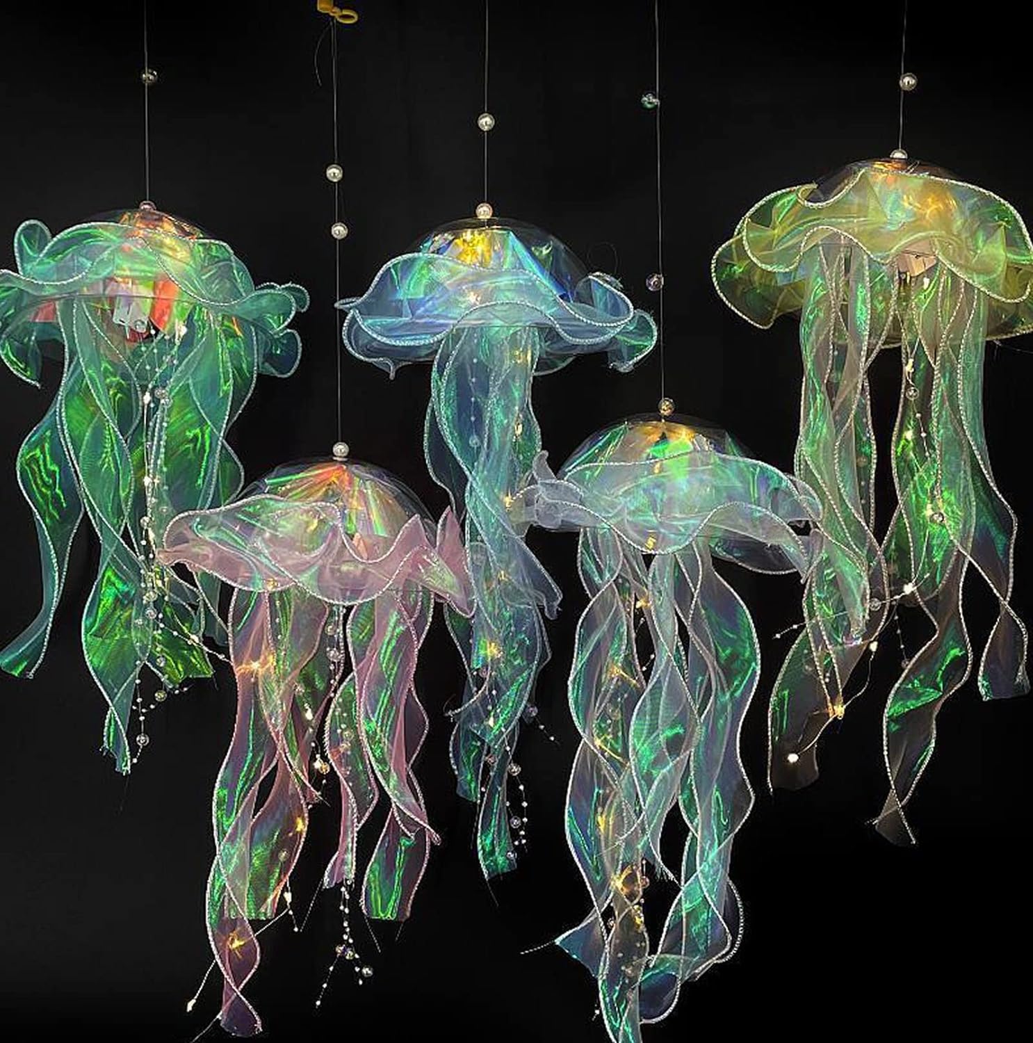 Colorful Jellyfish Lamp - Glitter Iridescent Hanging Jelly Fish Lanterns Under The Sea Mermaid Party Decoration Table Centerpiece Ocean Theme Birthday Wedding Party Supplies (Color : 5PCS)