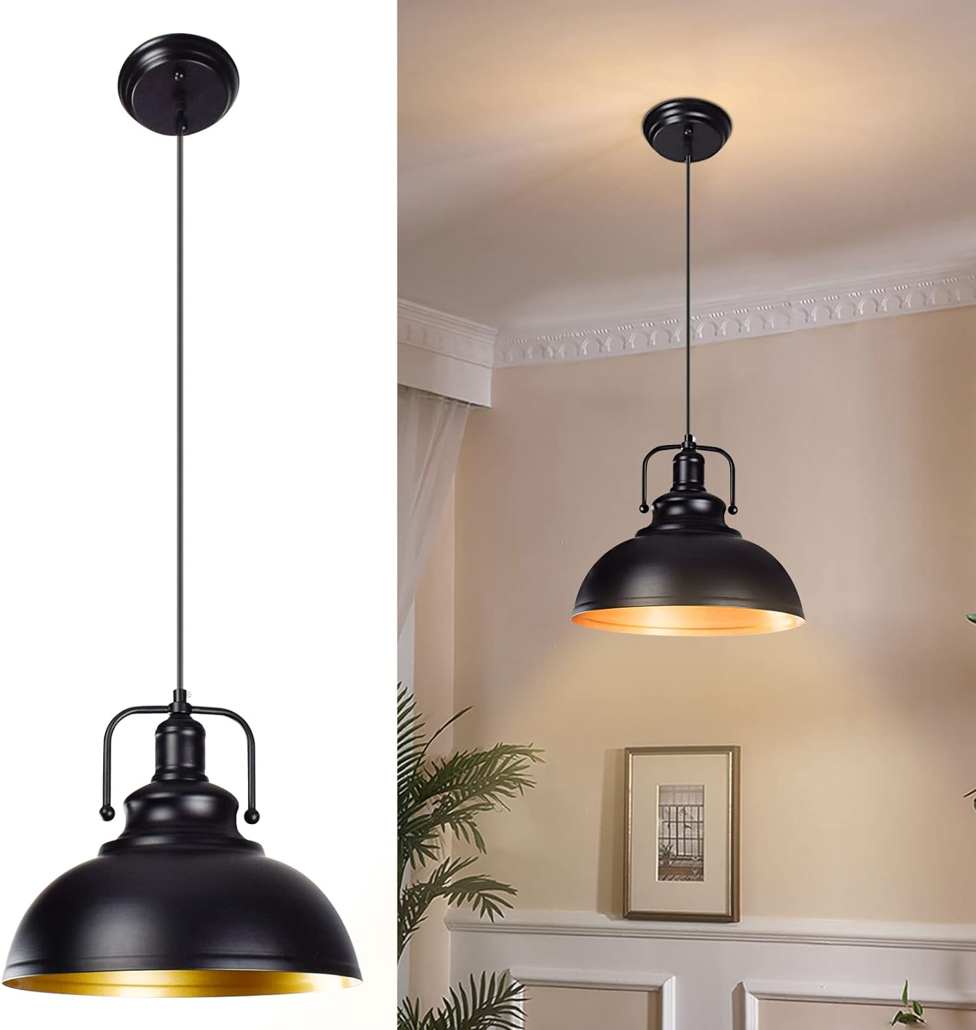 DLLT Black Pendant Light, Vintage Ceiling Hanging Light Fixture Farmhouse Decor, Adjustable Metal Hang Lamp, Industrial Dining Lights Fixture for Kitchen Bar Restaurant Entryway Warehouse, E26