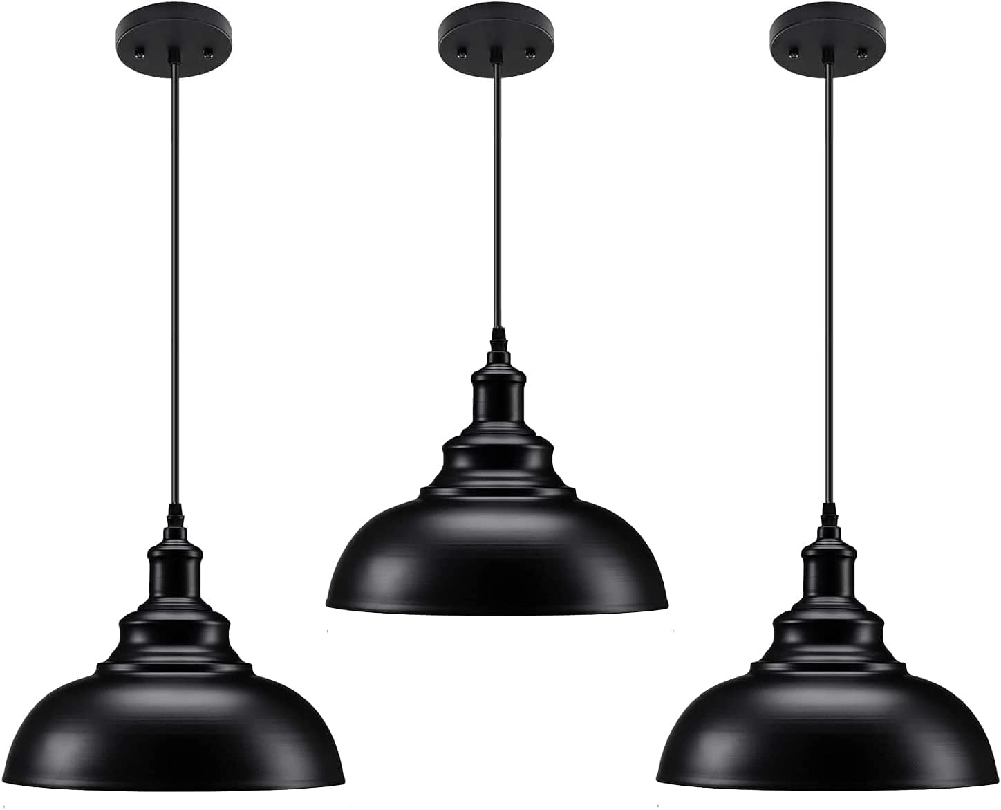 Asnxcju Matte Black Pendant Light, Industrial Farmhouse Pendant Light Vintage Hanging Ceiling Lamp Fixtures for Kitchen Island, Barn, Dining Room 3 Pack