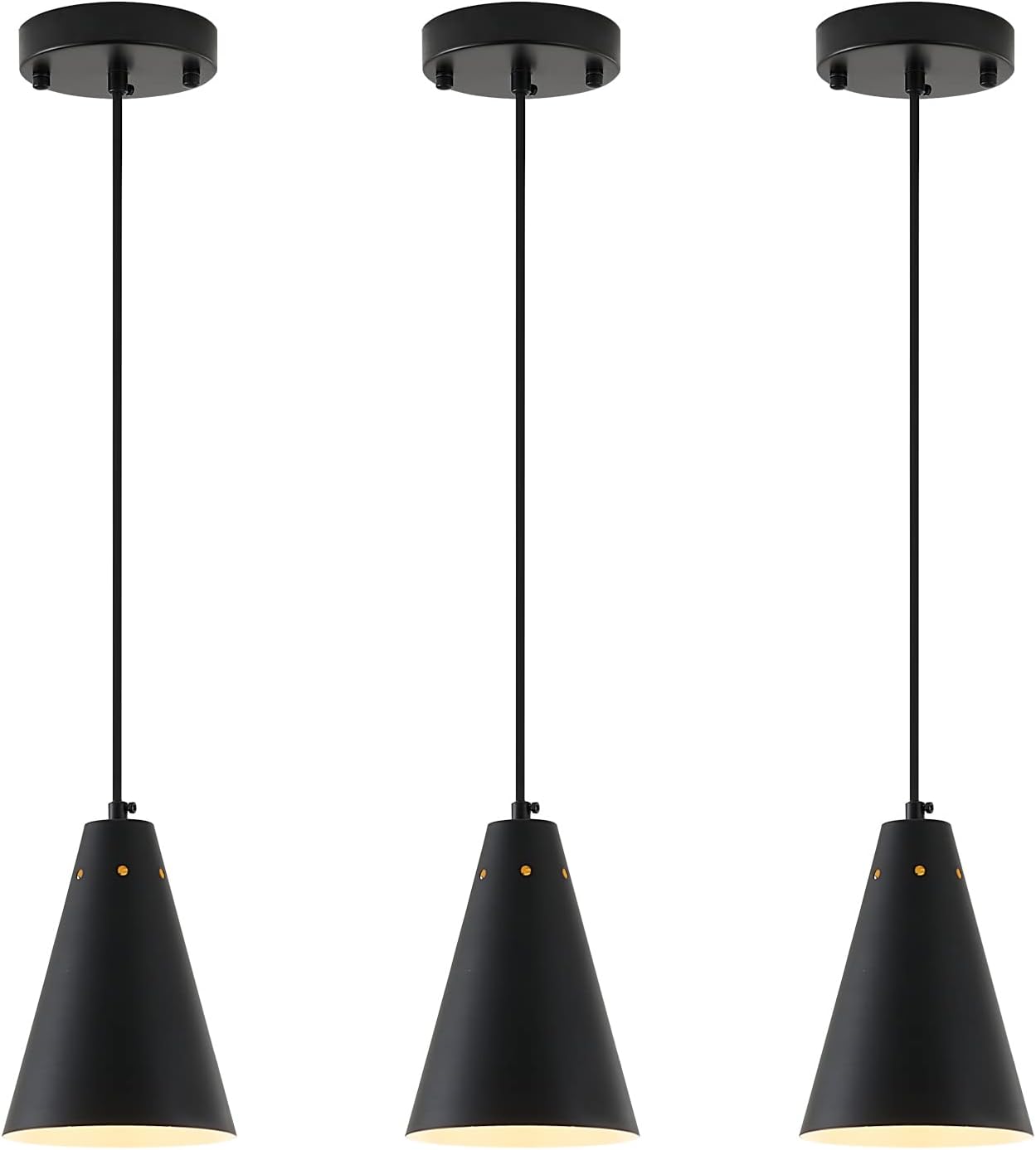 Black Pendant Lights 3 Pack for Kitchen Island,Small Modern Industrial Chandeliers with Cone Metal Shade,Mini Adjustable Cord Hanging Lighting Fixtures for Over Sink,Bar,Dining Room