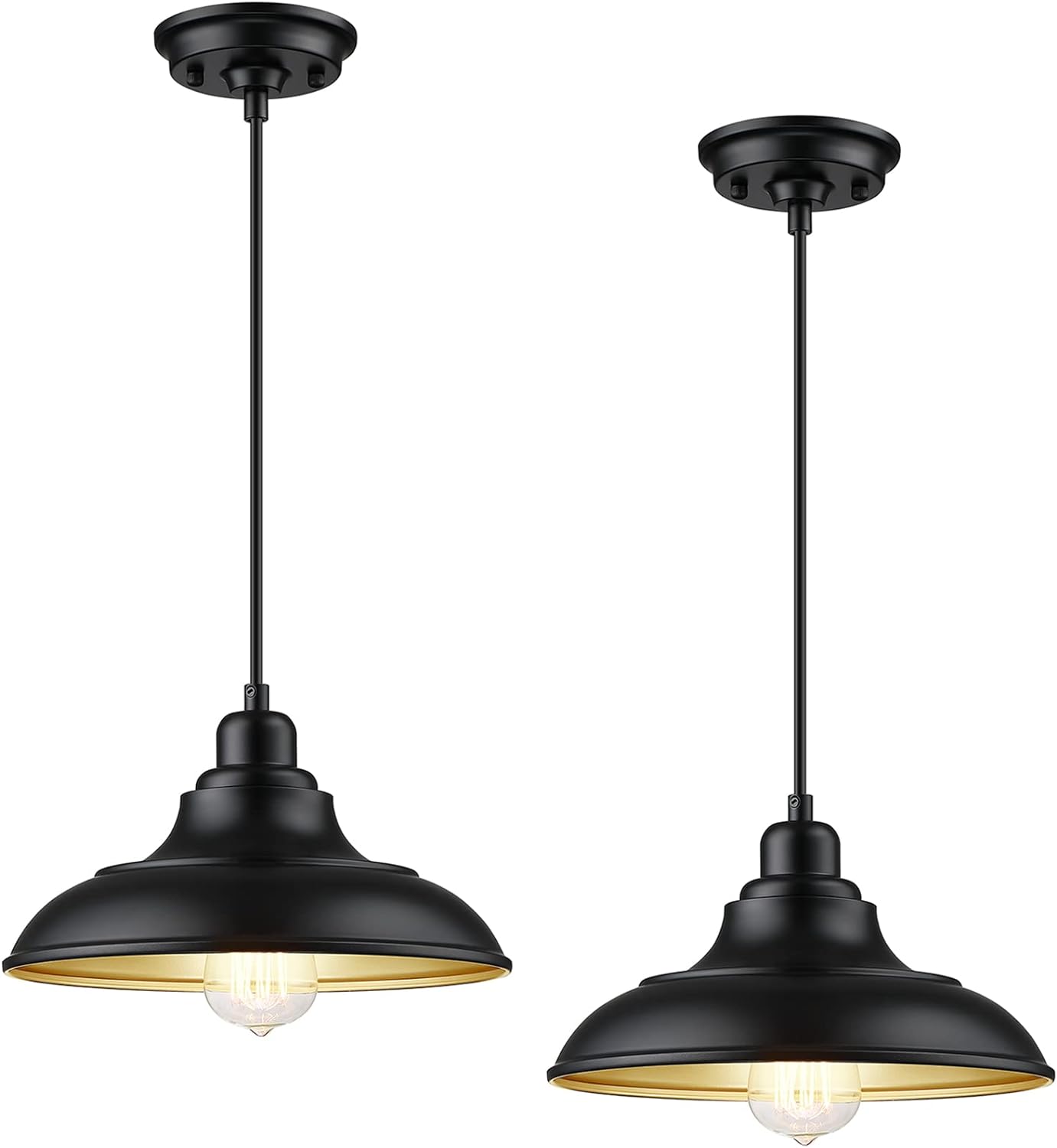 Pendant Lighting, Farmhouse Decor Adjustable Metal Hanging Lamp Ceiling Lamp, Hanging Light Fixtures, Industrial Black Pendant Lights for Kitchen Island Dining Room Barn, E26 Base, 2 Pack