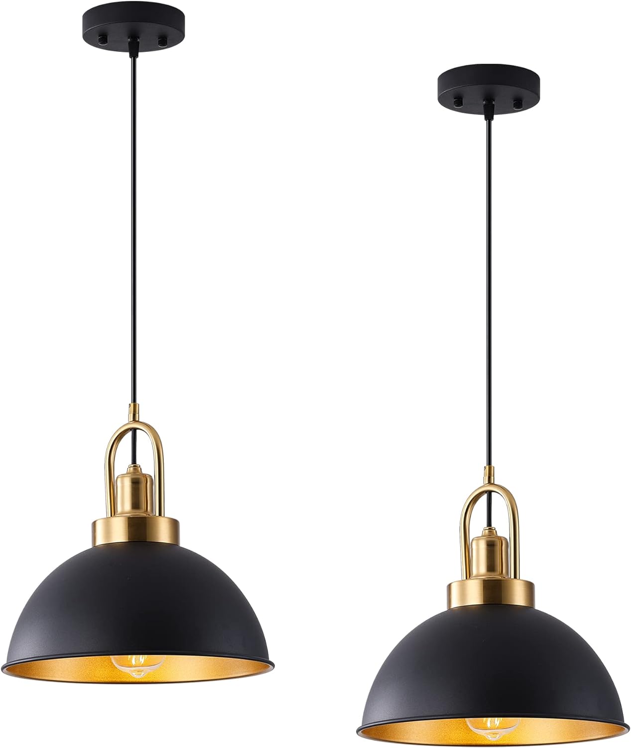 Matte Black Farmhouse Pendant Light, Adjustable Height, Vintage Hanging Industrial Ceiling Lights Fixture for Kitchen Island Hallway Dining Room 2 Pack