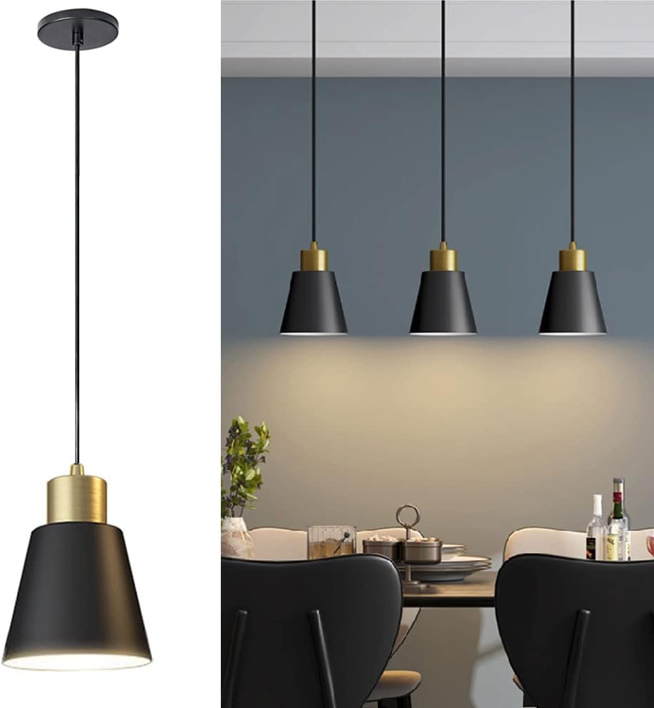 Yollzey Black Pendant Light Kitchen Island 3-Pack Pendant Lighting with 59.1in Cord Metal Shade Modern Hanging Light for Kitchen Small Pendant Light Fixture for Dining Room,Foyer,Hallway,Bar