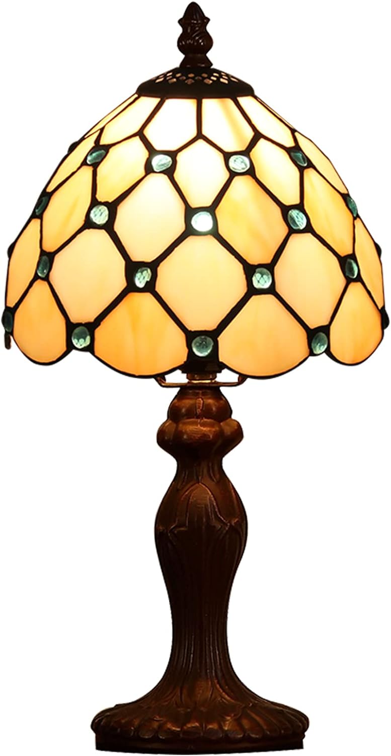 Tiffany Table Lamp for Bedroom Bedside Nightstand Table Lamp,3-Way Dimmable LED Stained Glass Lamp Shade for Side Small Table Lamps,8X8X14Inch Hotel,Office Reading Desk Lights