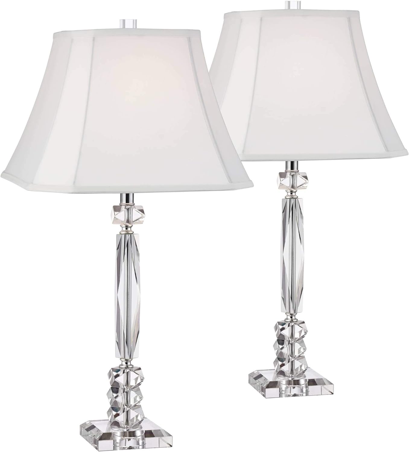 Vienna Full Spectrum Mitzi Traditional Style Table Lamps 25.5 High Set of 2 Cut Crystal Column Silver Metal Geneva White Square Shade for Living Room Bedroom House Bedside Nightstand Home Office