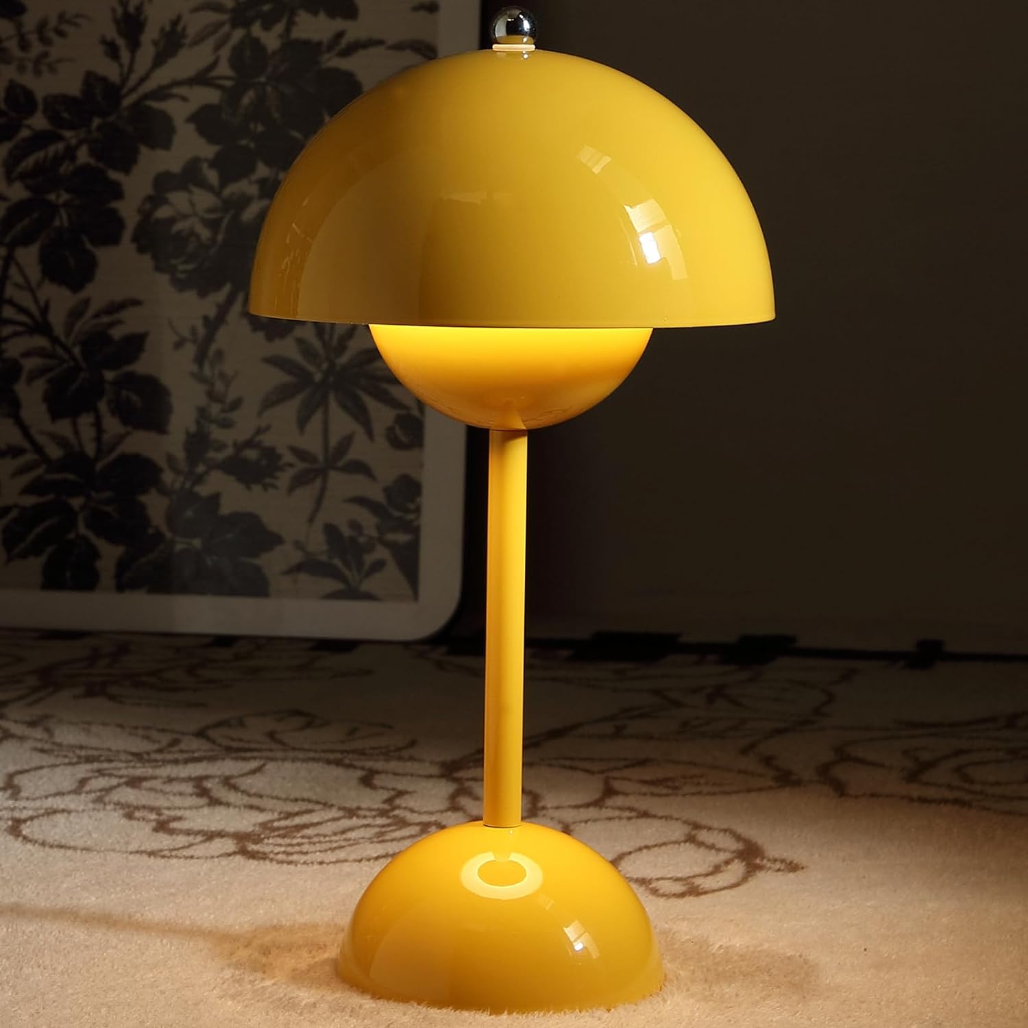 Modern Flowerpot Cordless Table Lamp, Cordless Touch Table Lamp,Dimmable Rechargeable Mushroom Table Lamp,Small Bedside Lamp,Battery Operated Lamp,Night Light for Indoor Outdoor (Yellow)