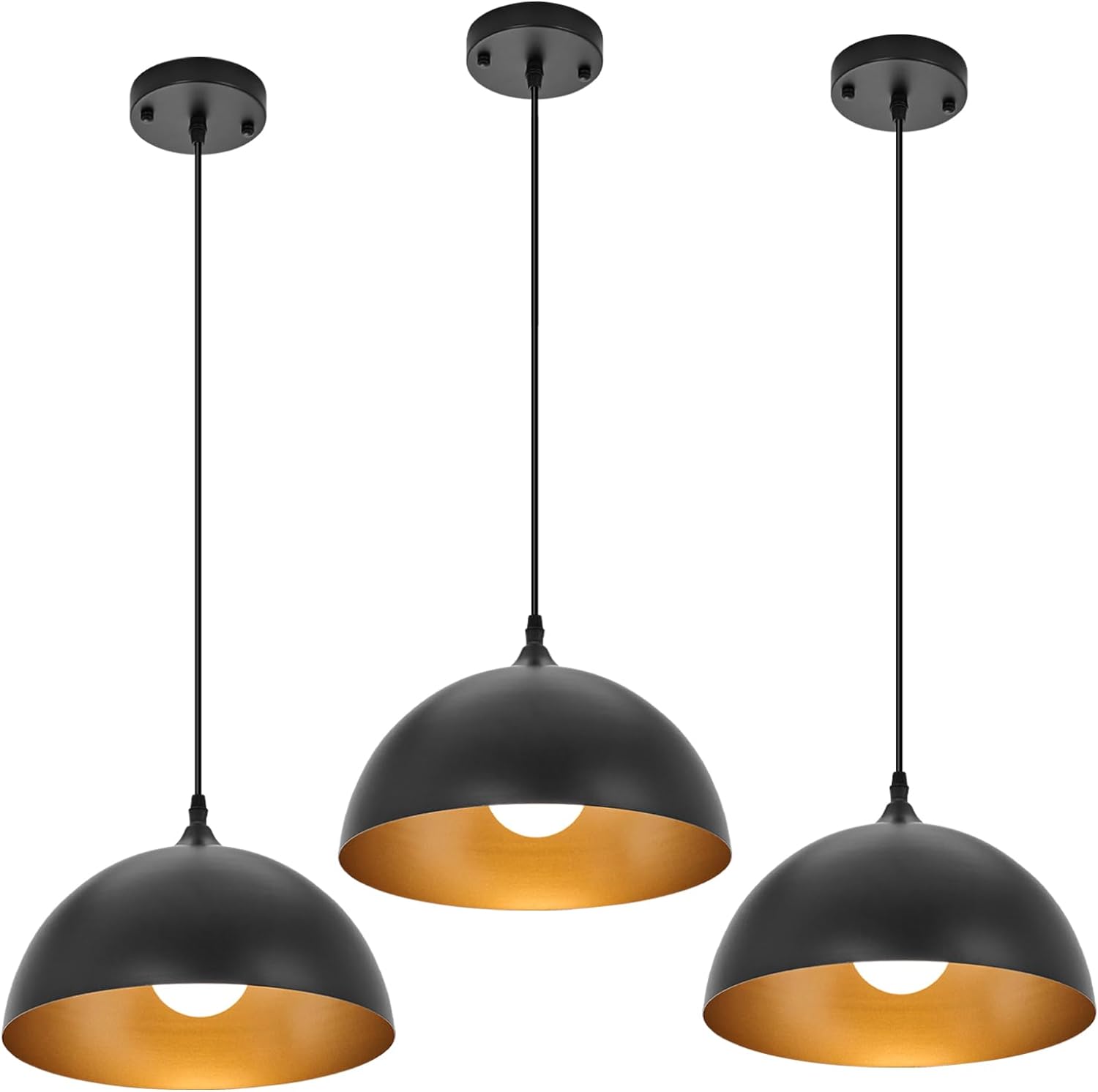 Industrial Pendant Light Fixtures,11.8 Black Dome Pendant Lights,Adjustable Vintage Hanging Lamp for Kitchen Island Restaurant Bar Cafe Dining Room Sink,3 Pack