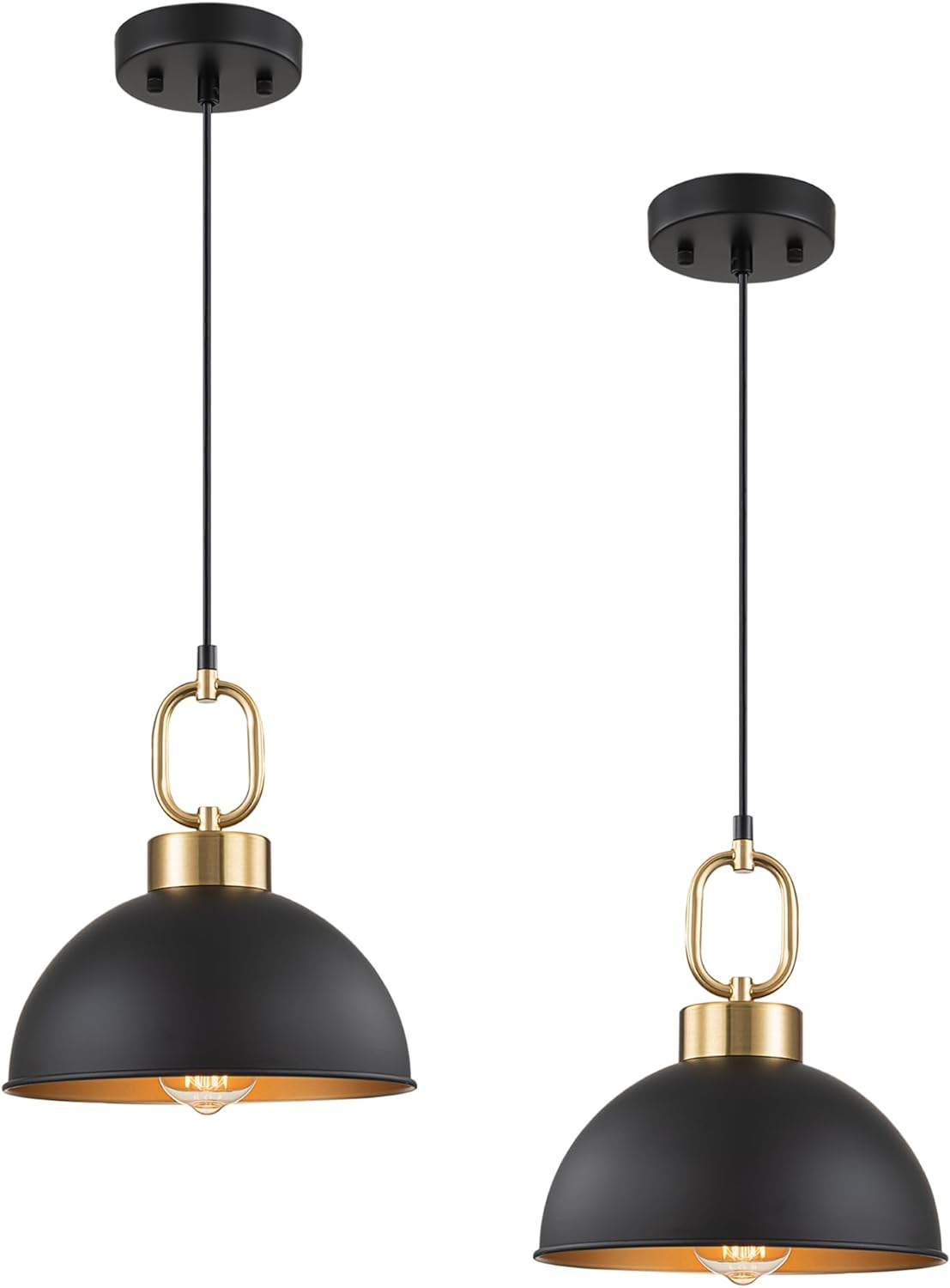 Farmhouse Pendant Light 2 Pack, Metal Black Pendant Lighting Fixture 10.2 Inch Hanging Light Fixtures for Kitchen Island Living Room Barn Adjustable Height 26cm(Dia)