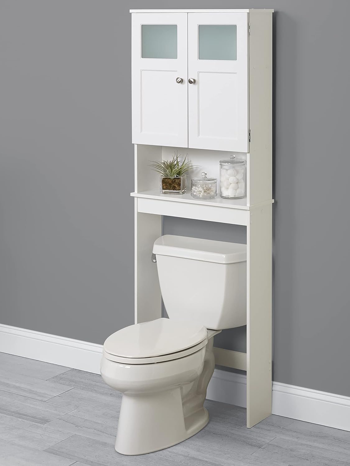 Zenna Home Over-the-Toilet Spacesaver, Bath Storage, with Glass Doors and 3 Shelves, White