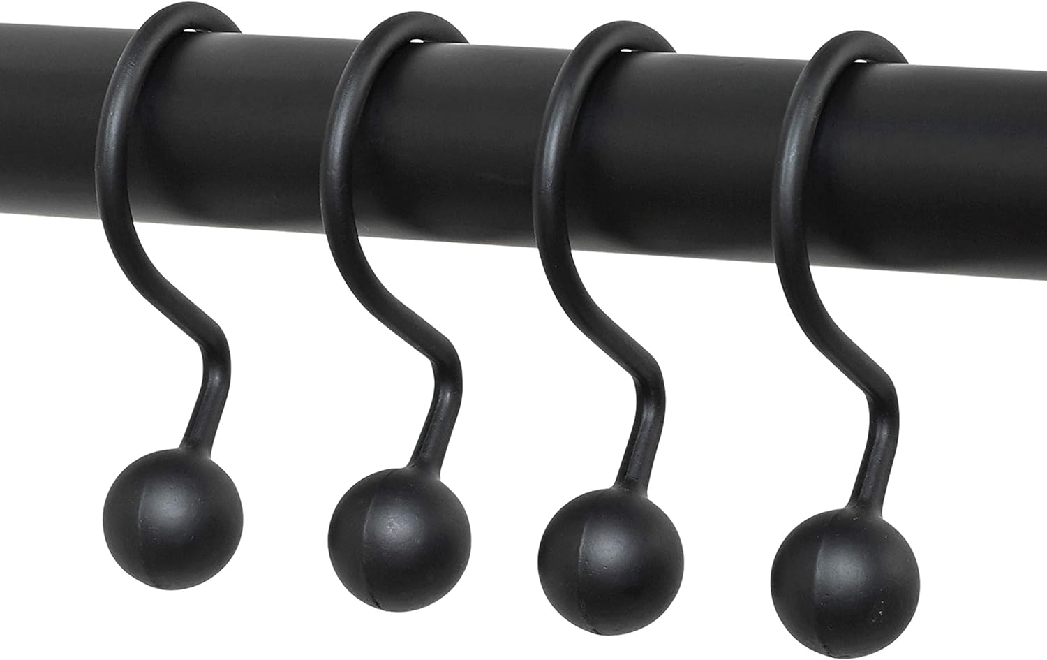 Zenna Home NeverRust Rustproof Aluminum Shower Hooks, with Decorative Ball, Set of 12, Matte Black