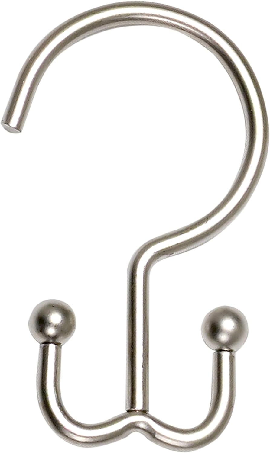 Zenna Home NeverRust Rustproof Aluminum Double Shower Hooks, Set of 12, Satin Nickel