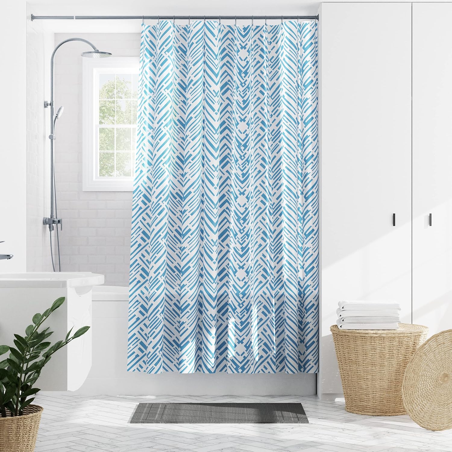 Zenna Home Cory Chevron Waterproof PEVA Shower Curtain, Grey and Blue, 70 x 72 Inches