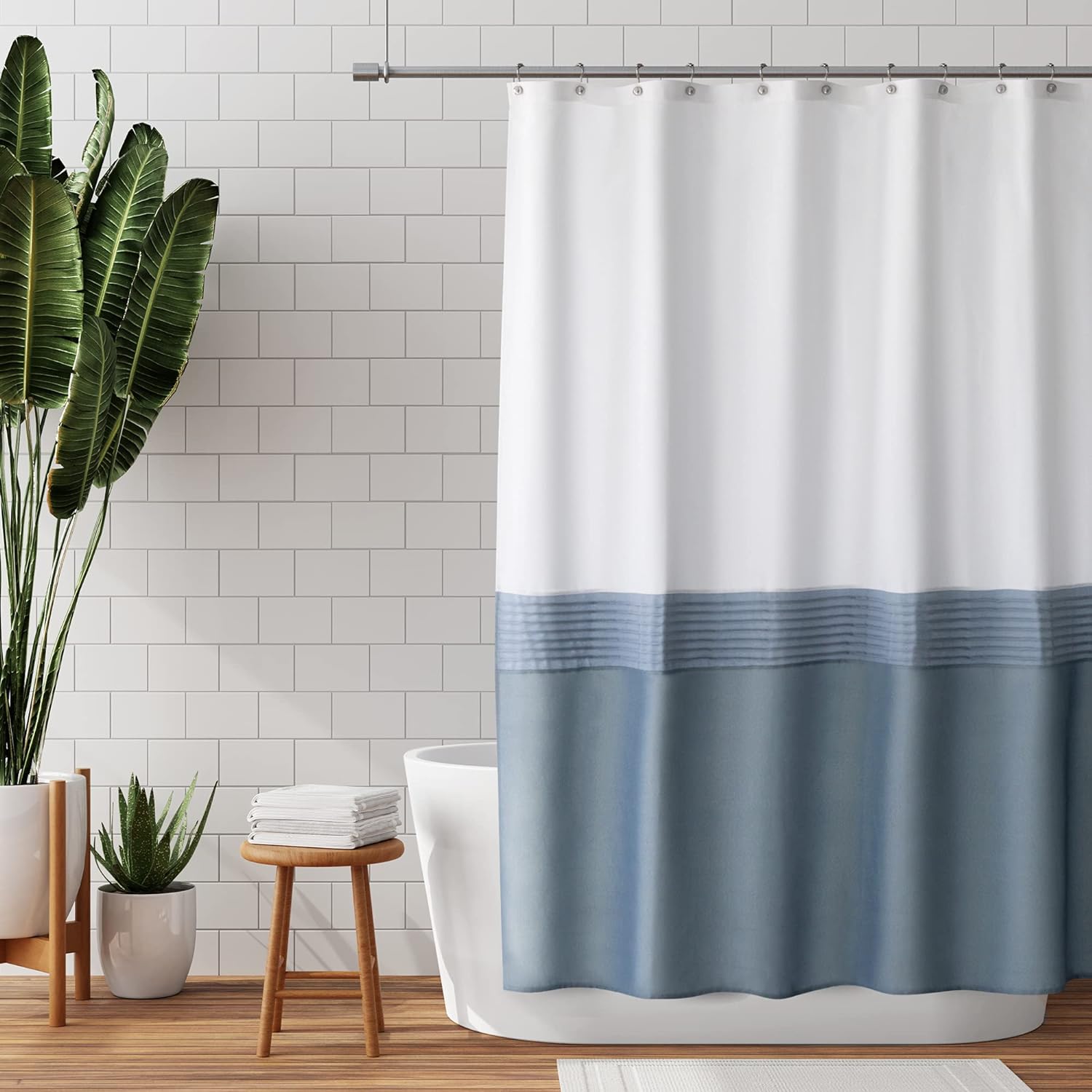 Zenna Home, Blue Colorblock Fabric Shower Curtain, 70 x 72, 70 x 72