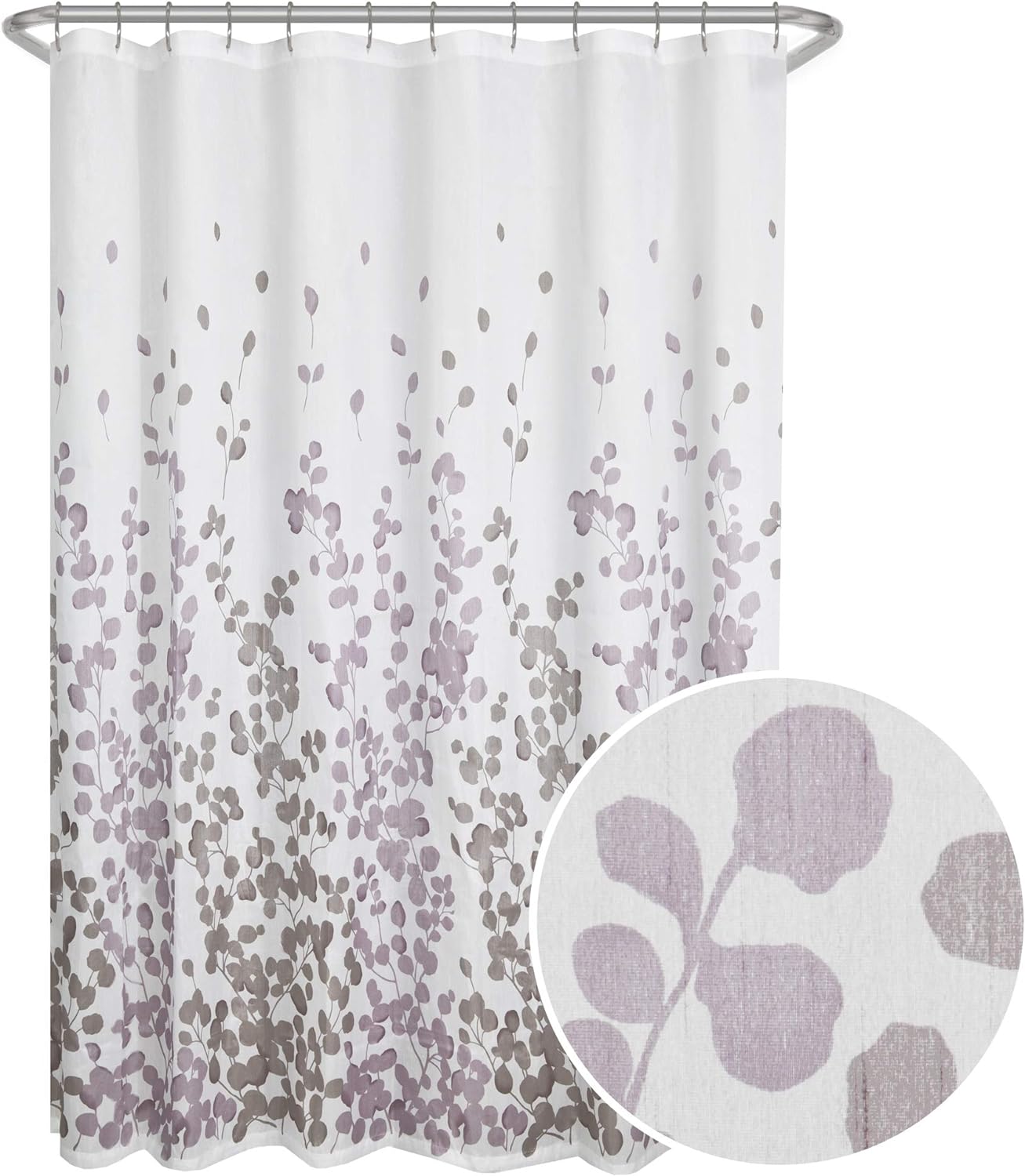 Maytex Sylvia Printed Faux Silk Fabric Shower Curtain, Purple, 70 x 72 Inches