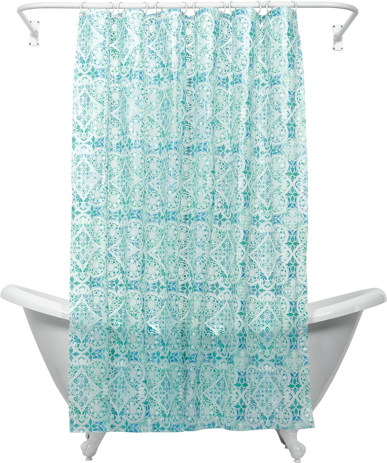 Zenna Home Morocco Waterproof PEVA Shower Curtain, Teal Blue, 70 x 72 Inches