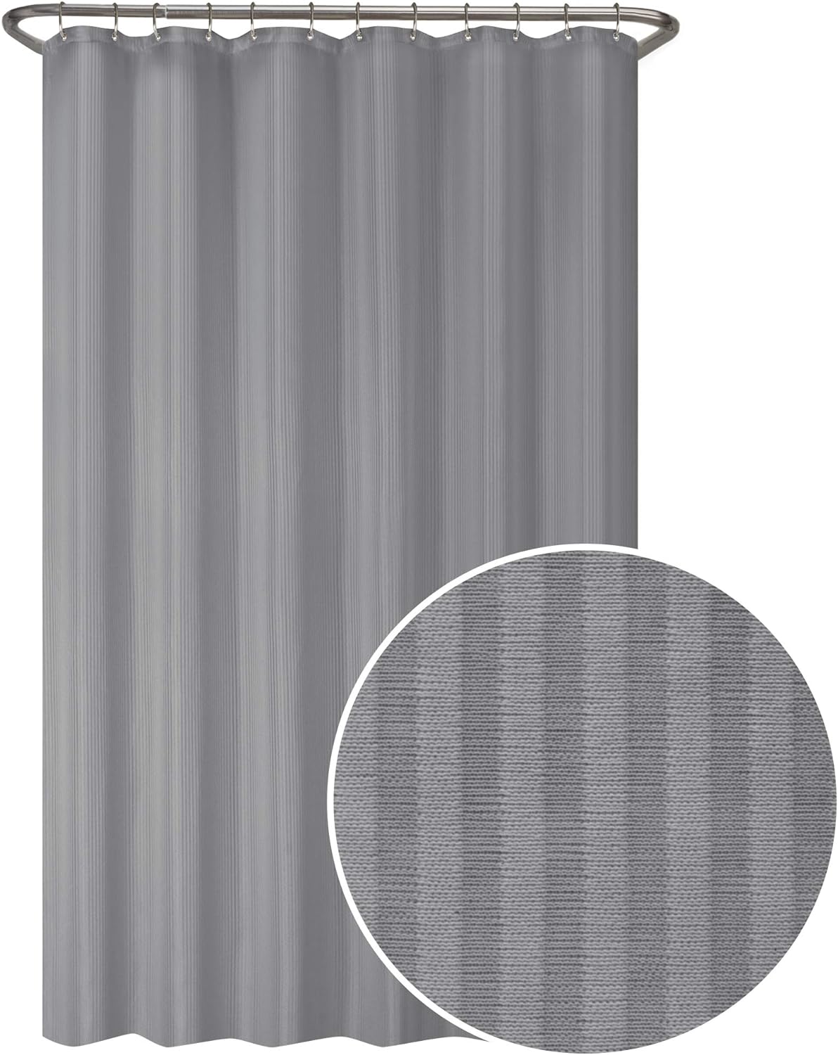 Zenna Home Ultimate Striped Waterproof Fabric Shower Curtain or Liner, 70 x 72 Grey (MSC19089)