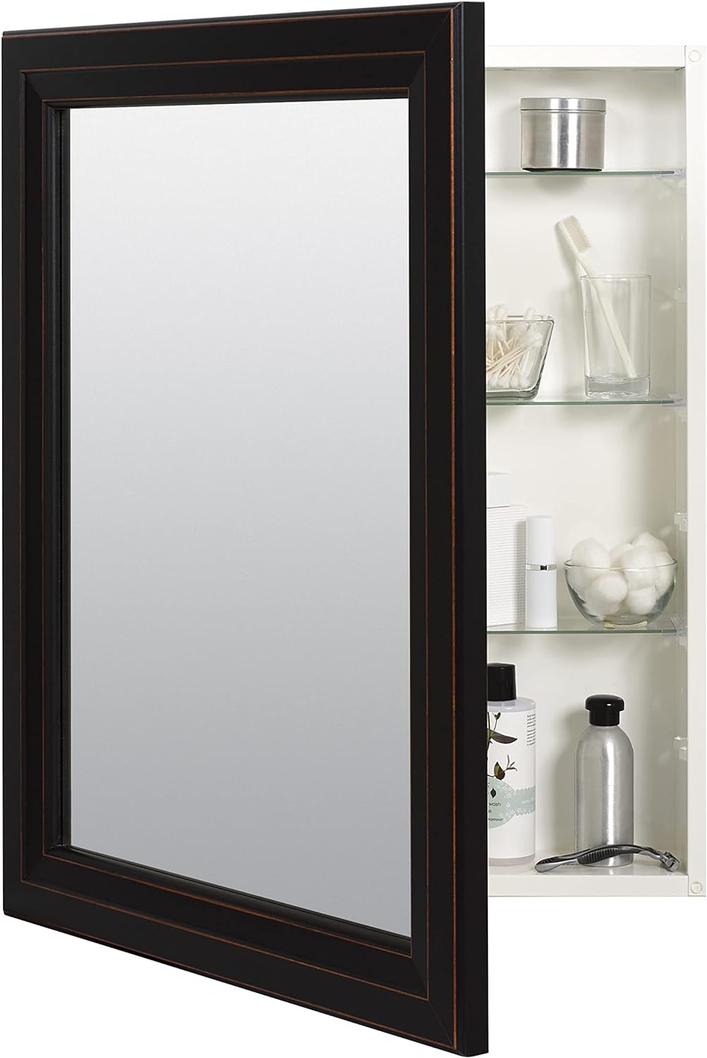 Zenna Home Surface or Recess Mount Framed Mirror Medicine Cabinet, 24.5 W x 30.5 H, Oil Rubbed Bronze