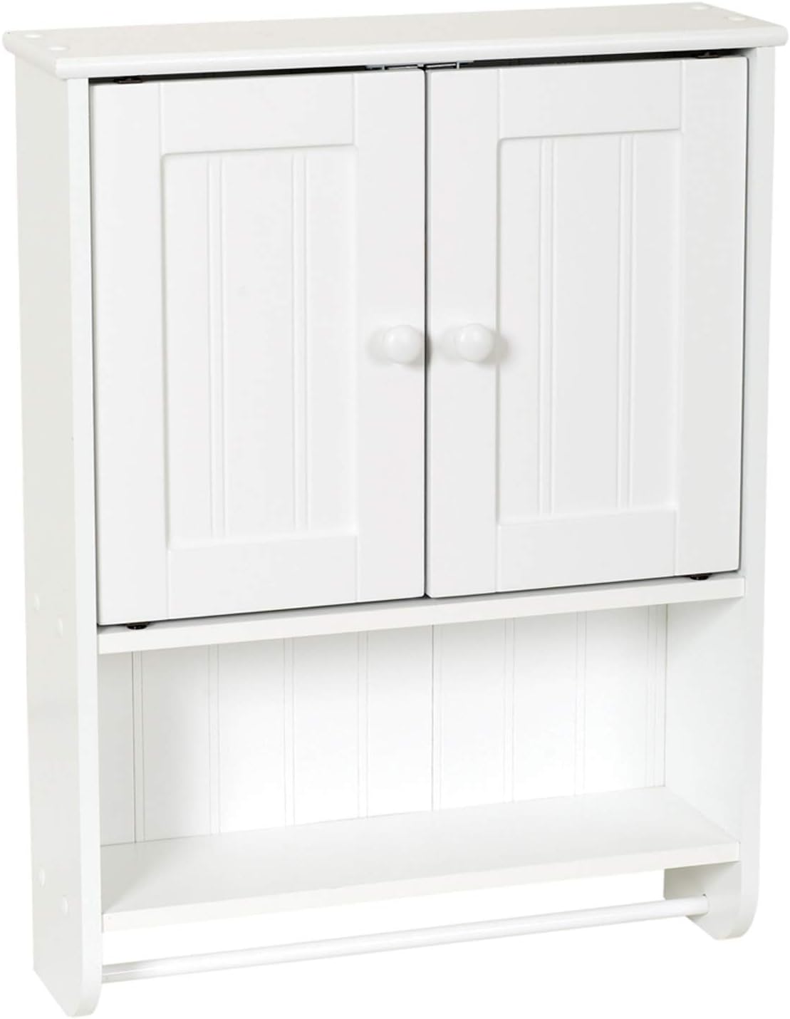 Zenna Home Cottage Bathroom Wall Cabinet, with 2 Shelves and 2 Doors, 19 W x 25.6 H, Storage Cabinet with Towel Bar, White