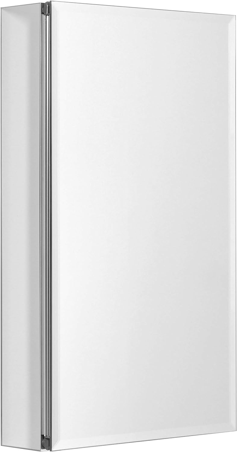 Zenna Home Zenith Aluminum Beveled Mirror Medicine Cabinet, 15 x 26 Inches, Frameless