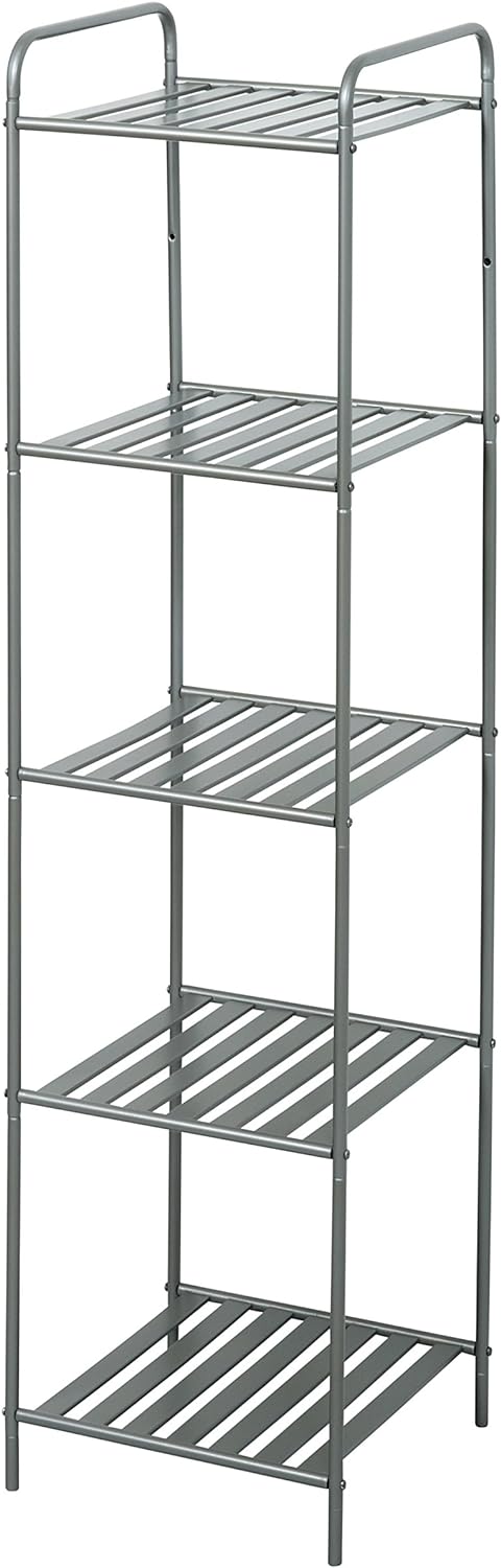 Zenna Home Slat Style Bathroom Linen Tower, 5 Shelves, Satin Nickel