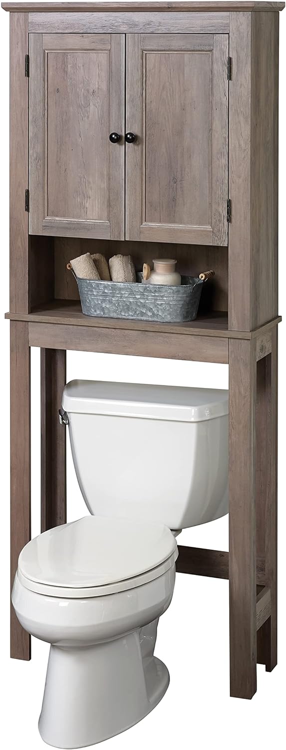 Zenna Home Custom Suite Over The Toilet Storage, 2-Door Bathroom Spacesaver, Cabinet with 3 Tiers of Storage, Distressed Gray