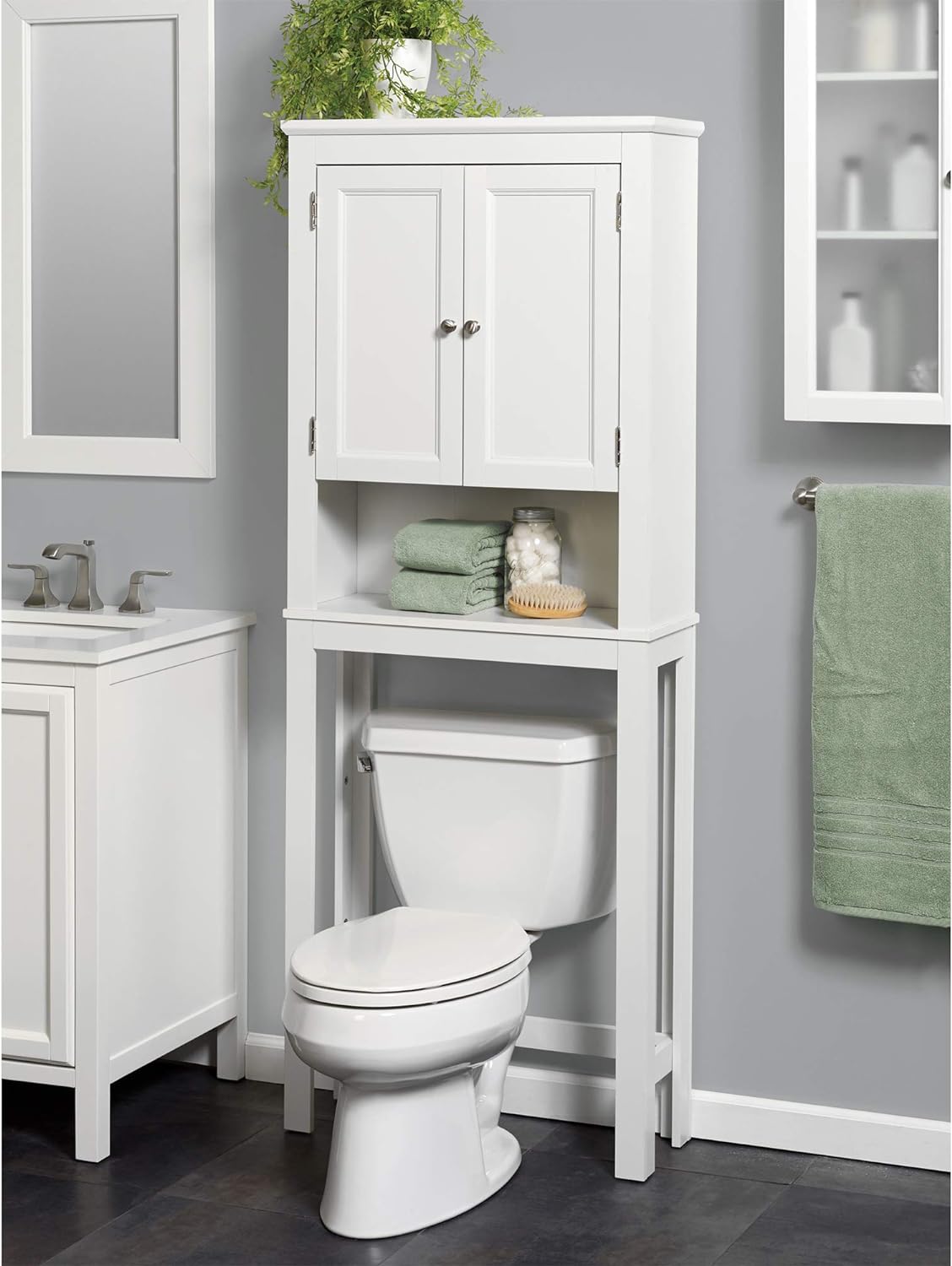 Zenna Home Custom Suite Over the Toilet Storage, 2-Door Bathroom Spacesaver, Cabinet with 3 Tiers of Storage, White