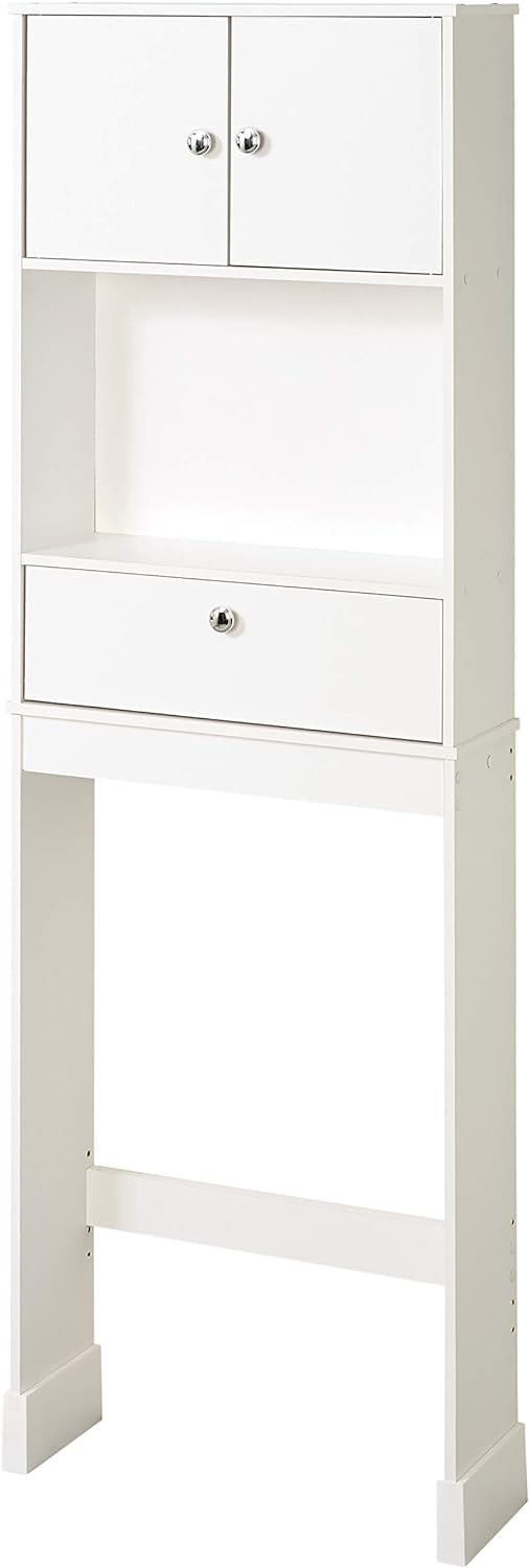 Zenna Home Drop Door Over-the-Toilet Bathroom Spacesaver, Bath-Storage Shelves with Leg Extensions, White