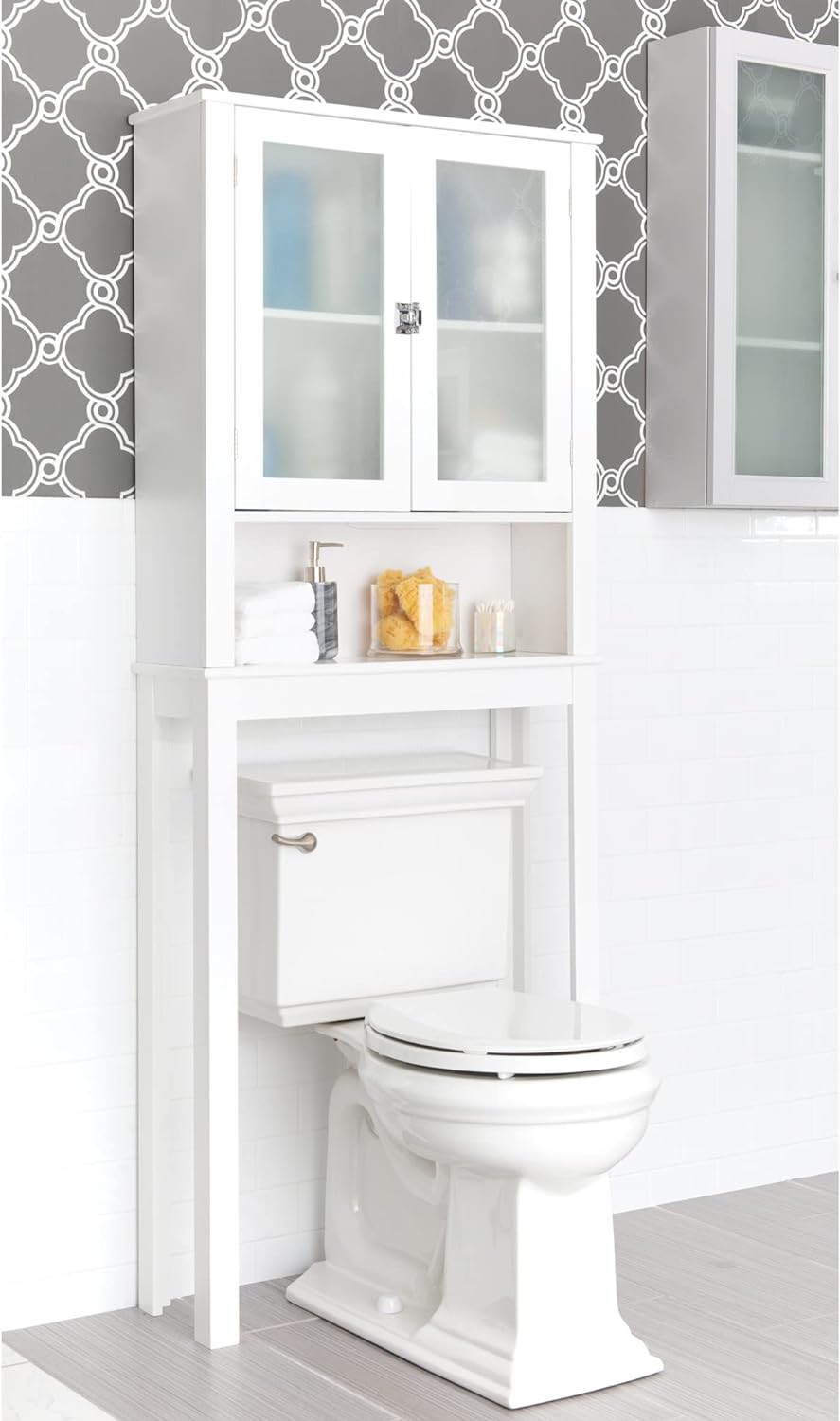 Zenna Home Classic Over-The-Toilet Spacesaver Bathroom Storage with Glass Windows, White