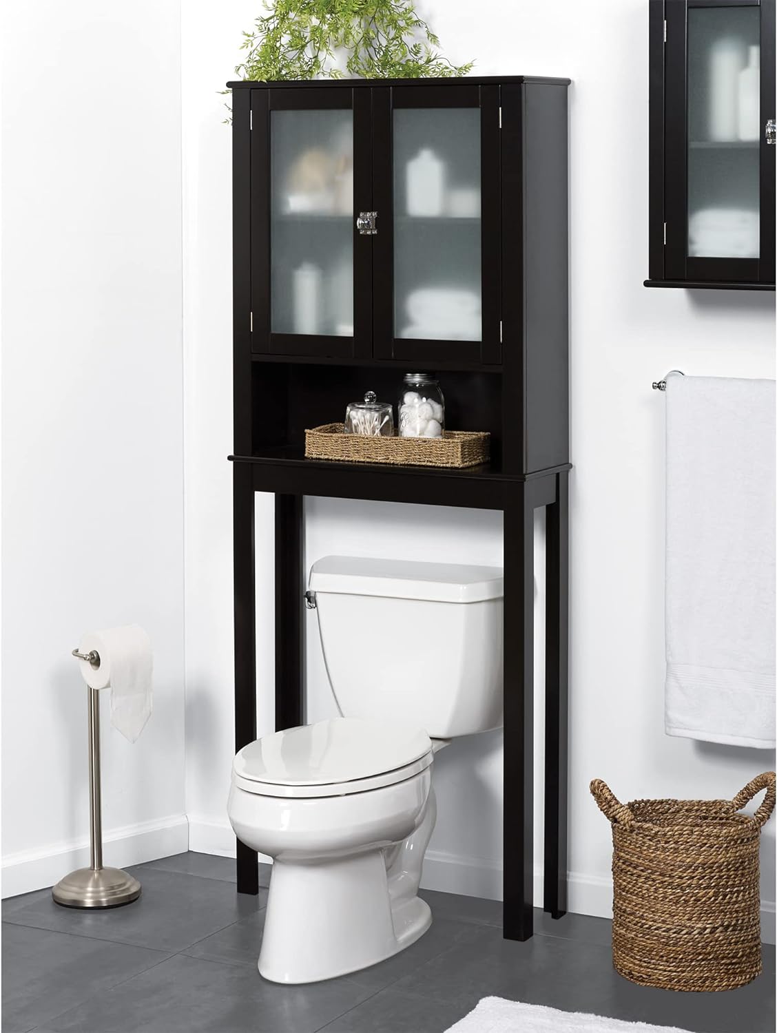 Zenna Home E8823CH Classic Over-the-Toilet Spacesaver Bathroom Storage, with Glass Windows, Espresso