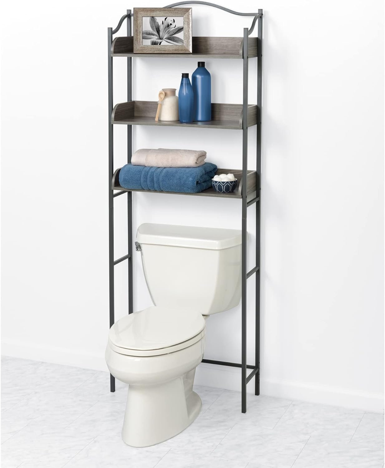 Zenna Home 3-Tier Over-The-Toilet Bathroom, Driftwood Gray/Pewter Spacesavers