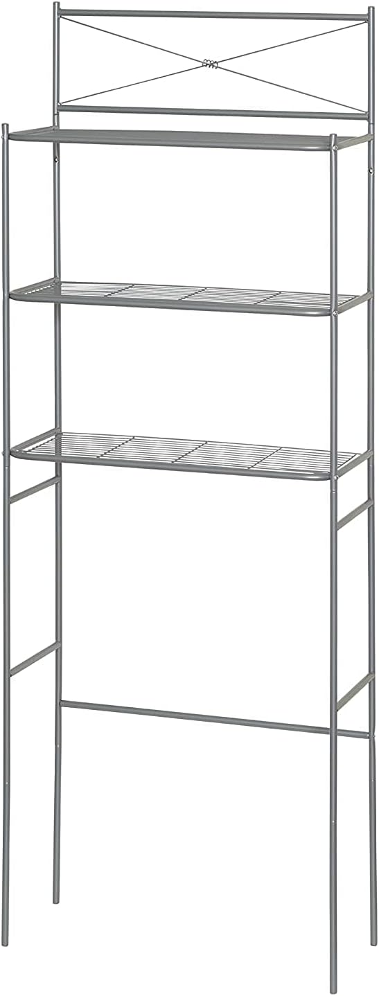 Zenna Home Over the Toilet Storage, Metal Bathroom Spacesaver with 3 Shelves, Cross-Style Storage Cabinet, Easy Assembly, Satin Nickel , 23.25 x 64.7