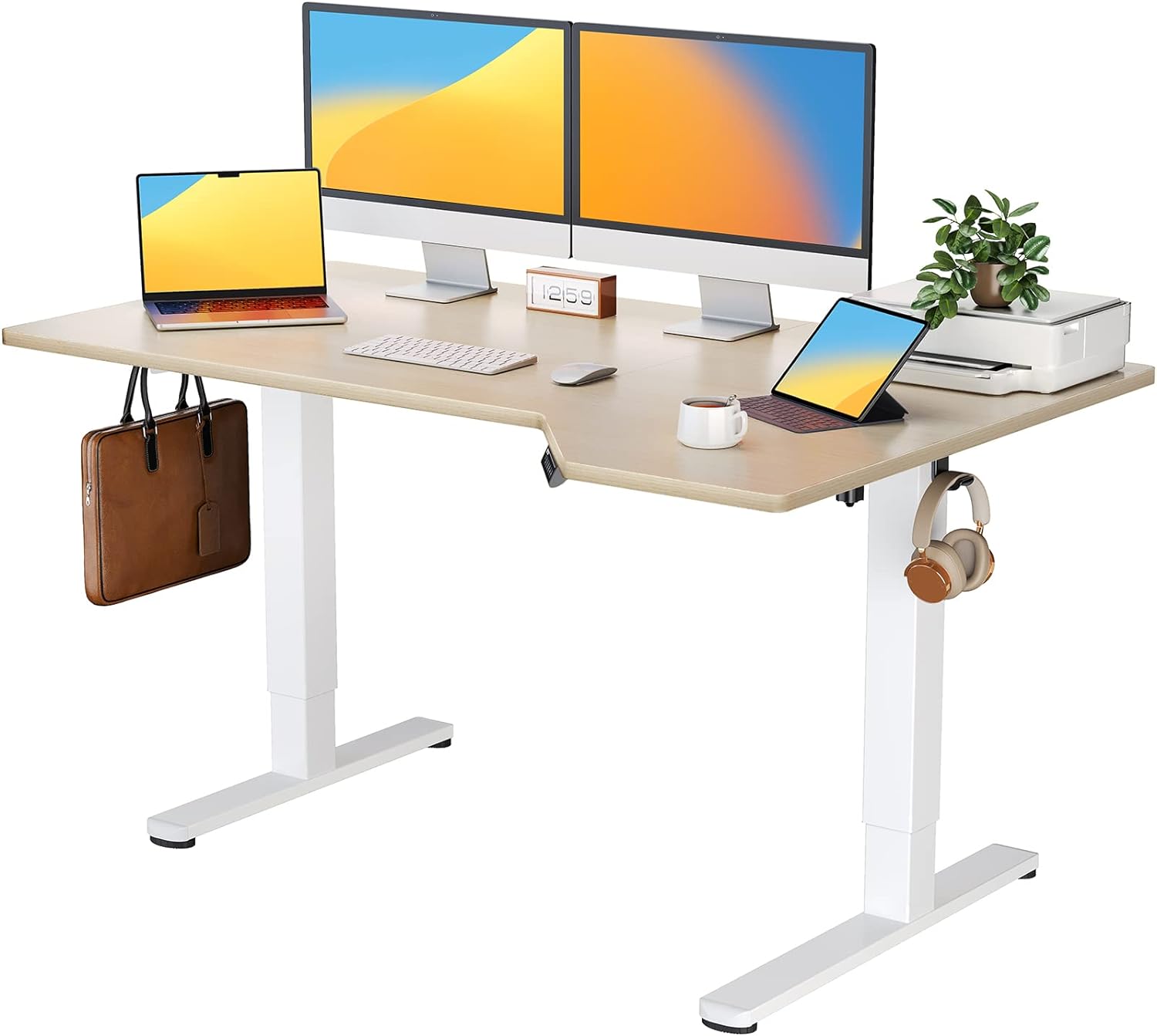 ErGear L Shaped Height Adjustable Electric Standing Desk 57 Corner Standing Desk Sit Stand Desk with Splice Board Ergonomic Desk Home Office Desk Computer Workstation, Natural