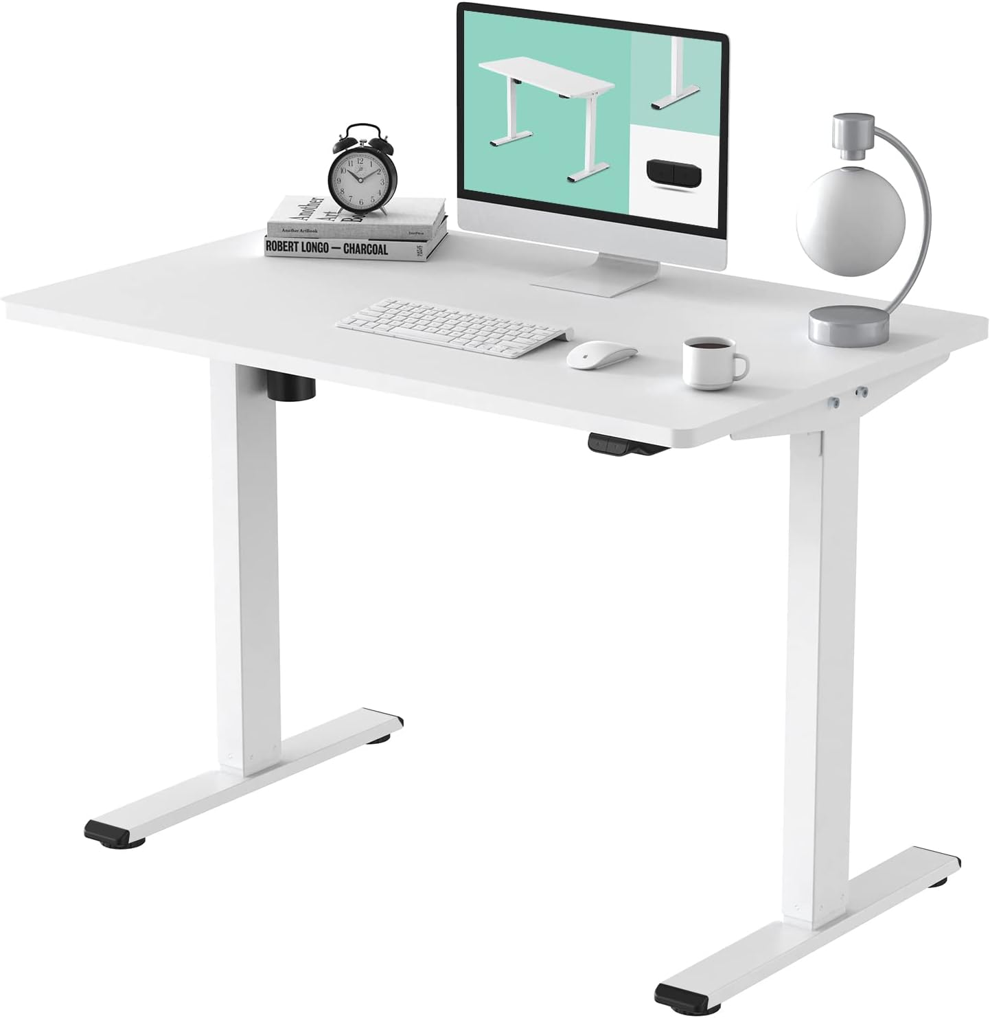 FLEXISPOT 48 inches Electric Standing Desk Height Adjustable Home Office Table Stand Up Desk Leg w/Automatic Smart Keypad (Upgraded White Frame   48 in White Top),48x30 inch