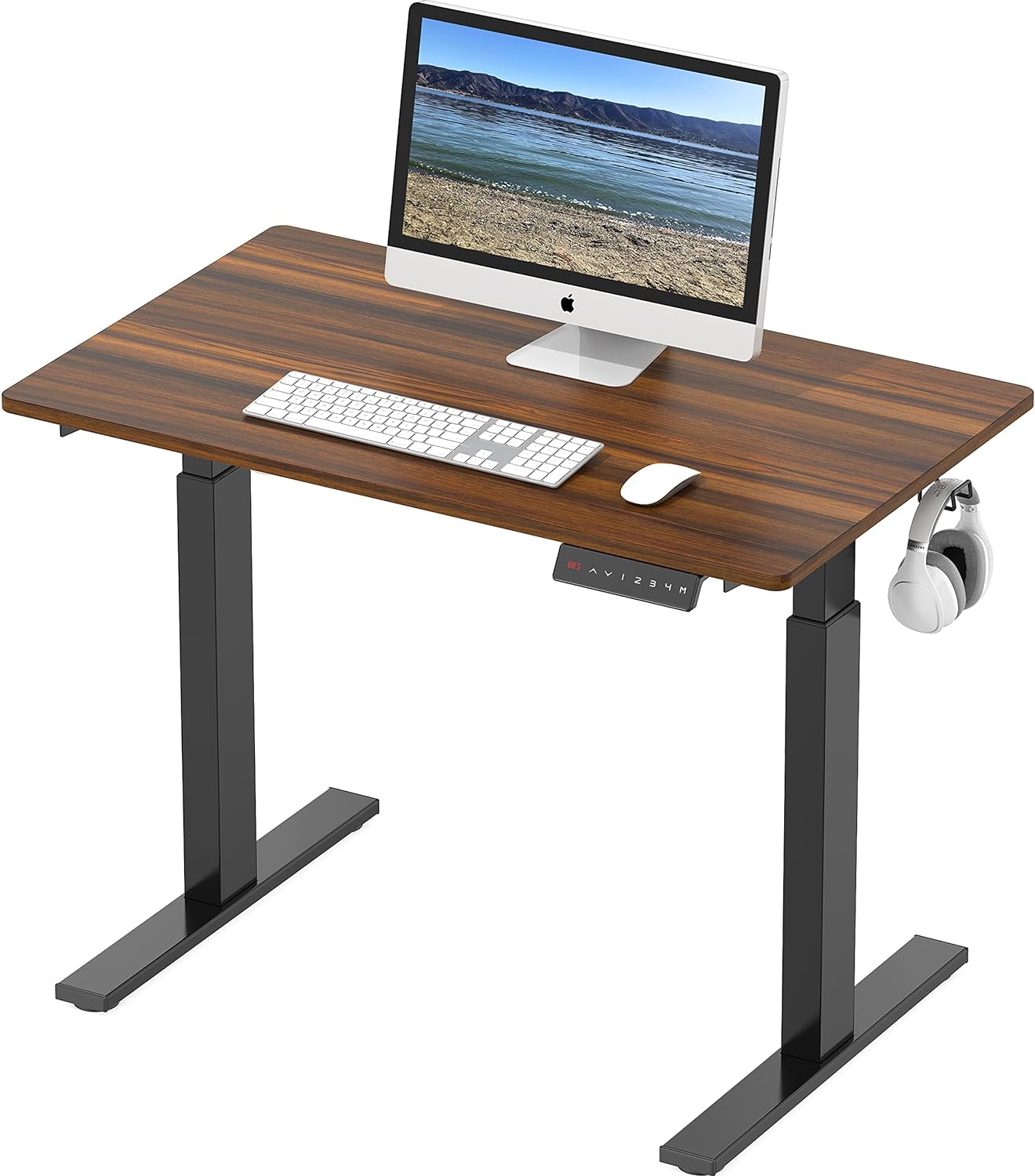 SHW Electric Height Adjustable Standing Desk, 40 x 24 Inches, Walnut