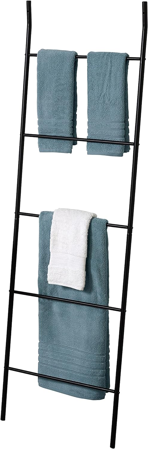 Zenna Home Ladder Style Bathroom Linen Tower in Matte Black