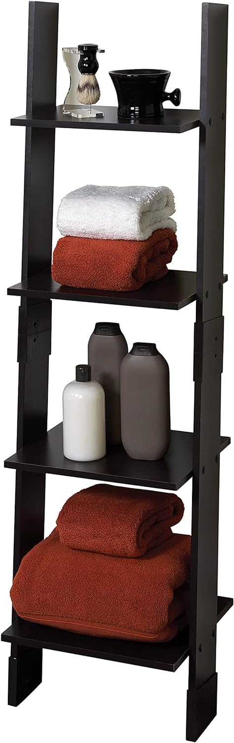 Zenna Home Ladder Style Bathroom Linen Tower, Espresso