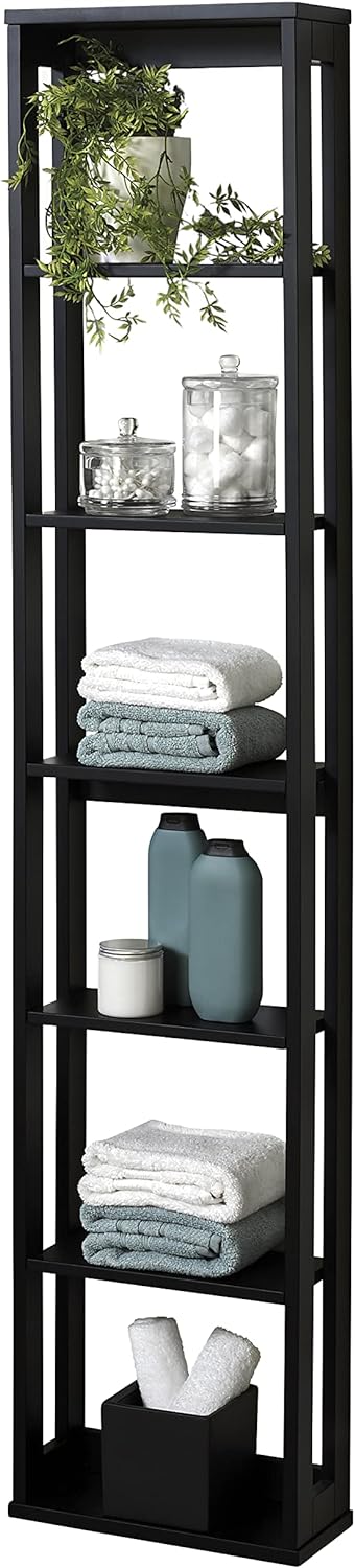 Zenna Home Wall Tower, Small Spaces Wall-Mounted Storage, 7 Tiers, Black